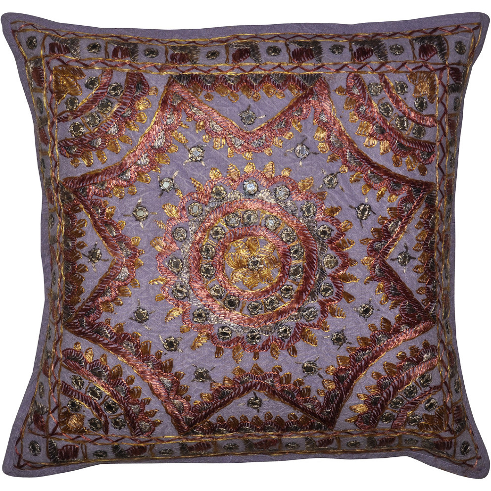 Rajasthani Heavy Embroidery Work Design Mirror Work Throw Cushion Cover 41 X