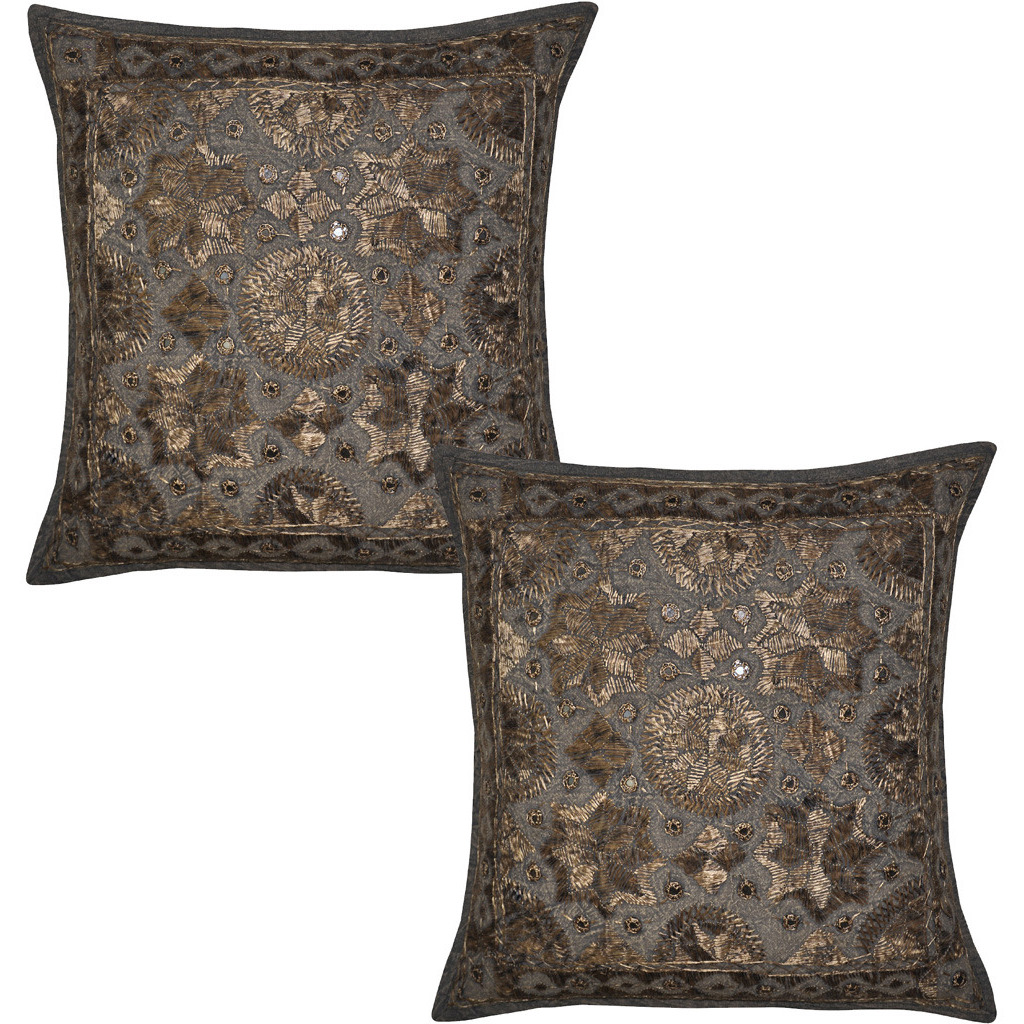 Handmade Embroidere?d Cushion Covers Set Mirror Maroon Cotton Pillow Cases 16X16