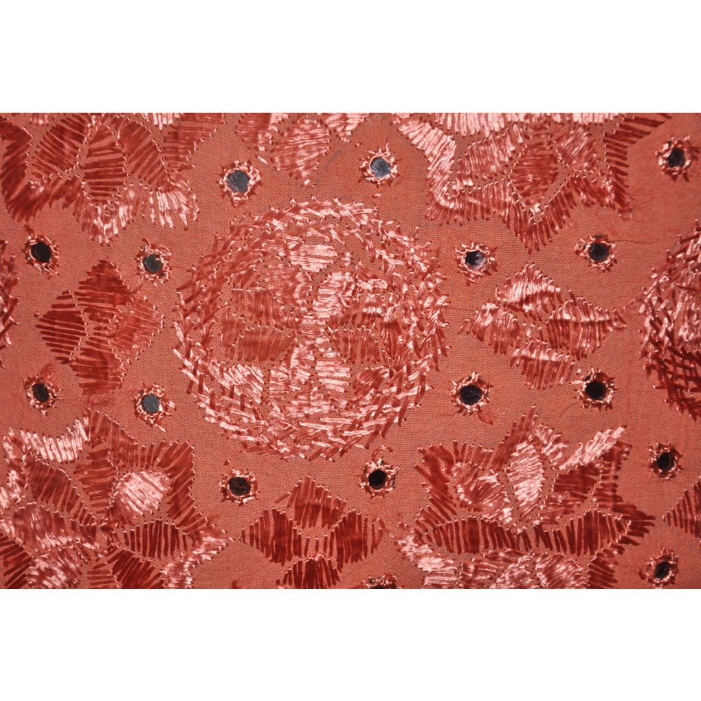 Ethnic Cotton Cushion Covers Pair Orange Mirror Embroidered Sofa Pillowcases 16 Inch