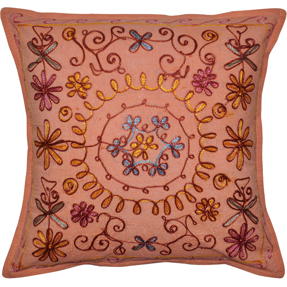 Lalhaveli Embroidered Design Ethnic Cotton Pillow Cushion Cover 40 X 40 Cm