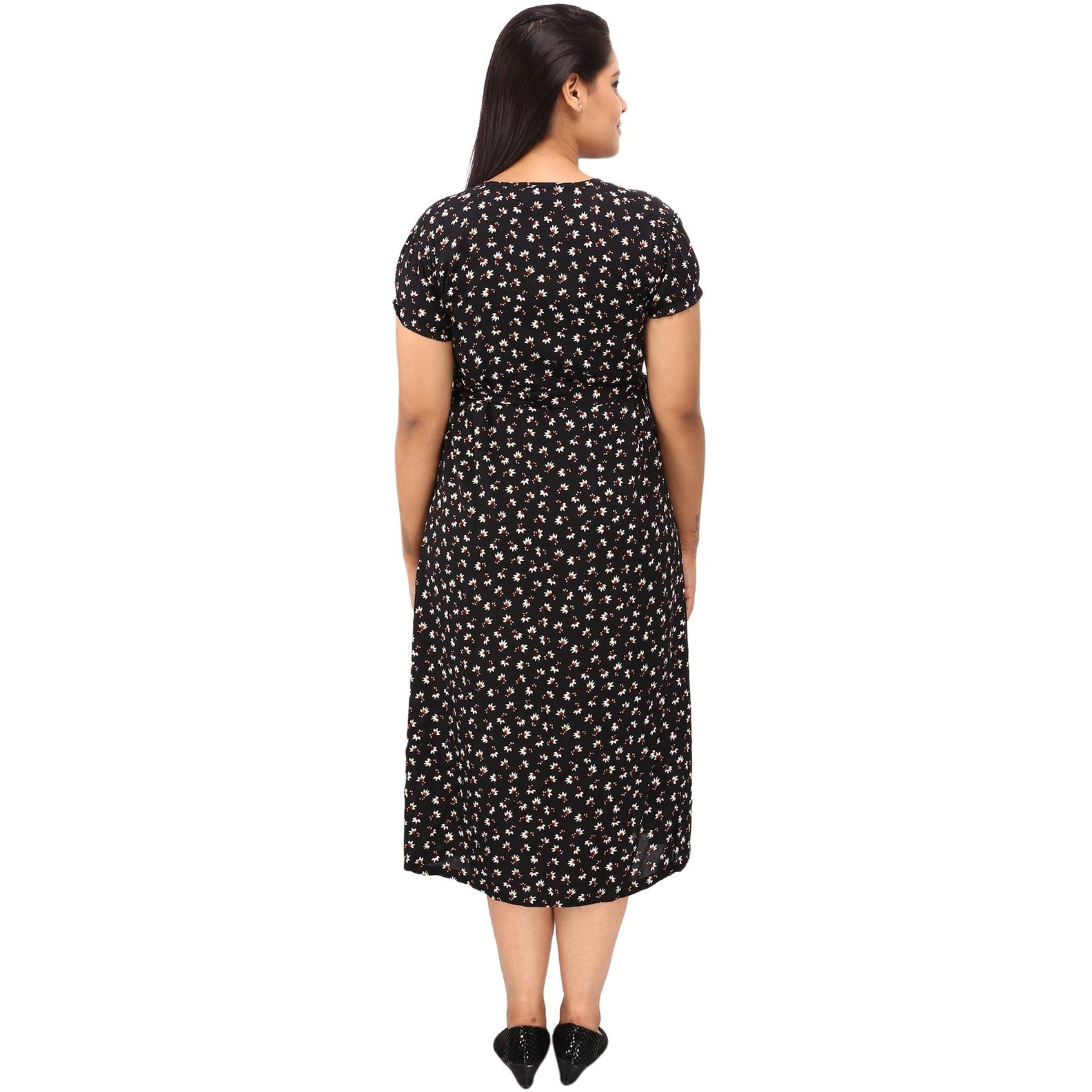 Mamma's Maternity Women's Rayon Black and cream Maternity Dress
