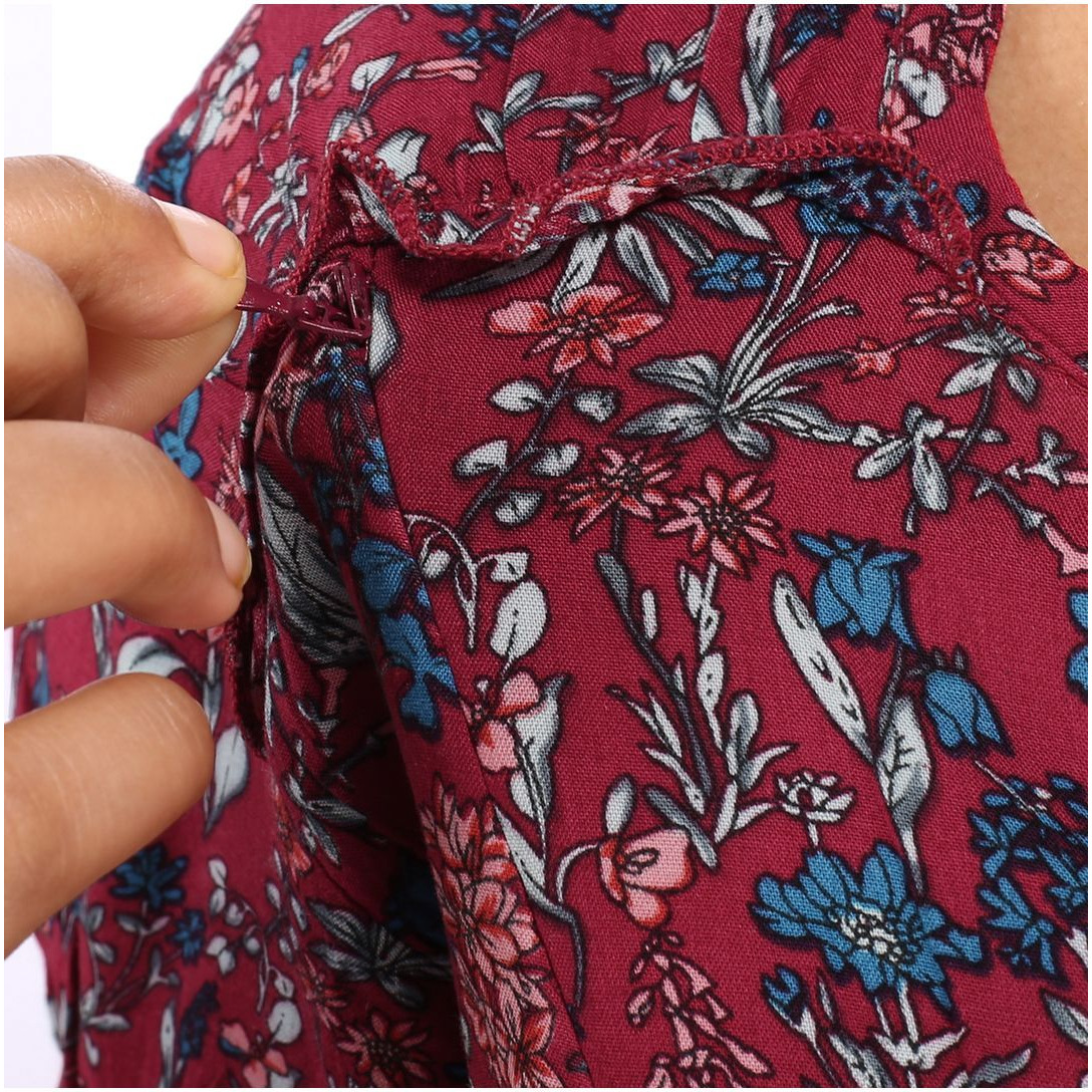 Mamma's Maternity Women's Rayon Maroon Printed Maternity Dress