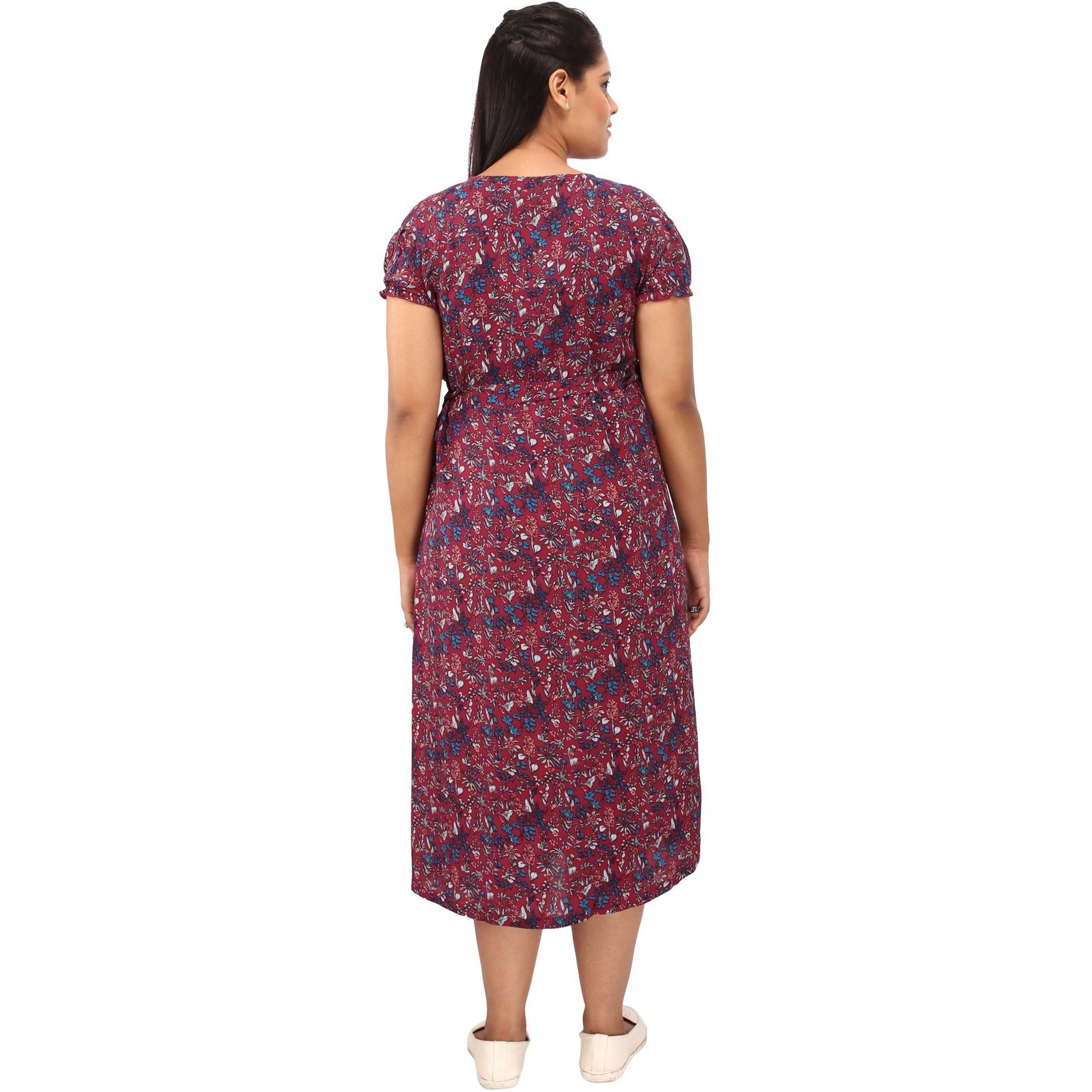 Mamma's Maternity Women's Rayon Maroon Printed Maternity Dress