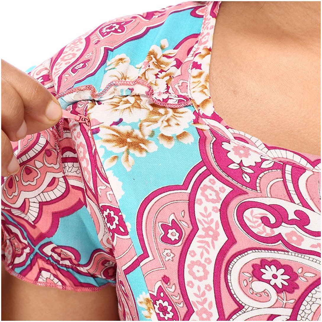 Mamma's Maternity Women's Rayon Peach Printed  Maternity Dress