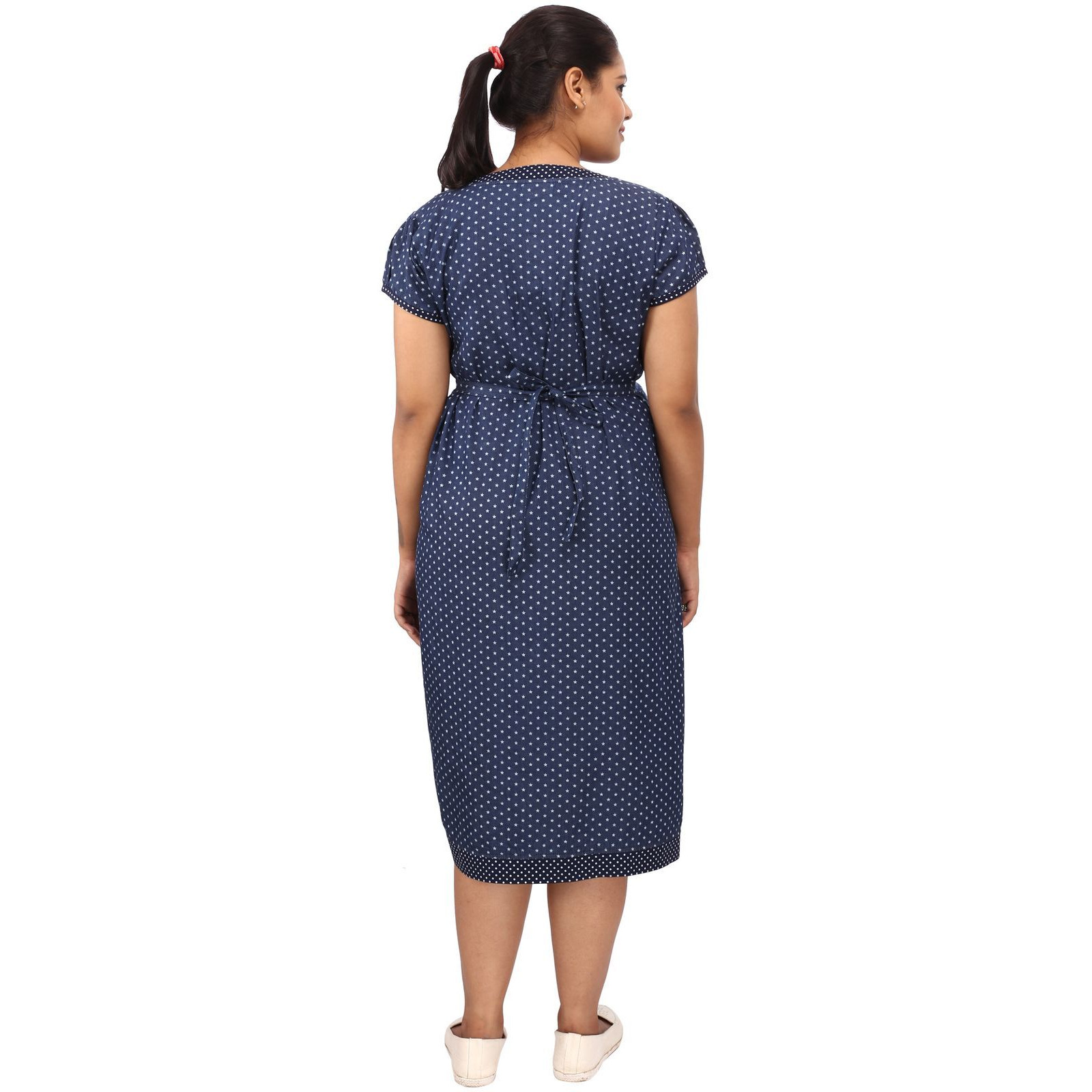 Mamma's Maternity Women's Star Printed Blue Denim Maternity Dress