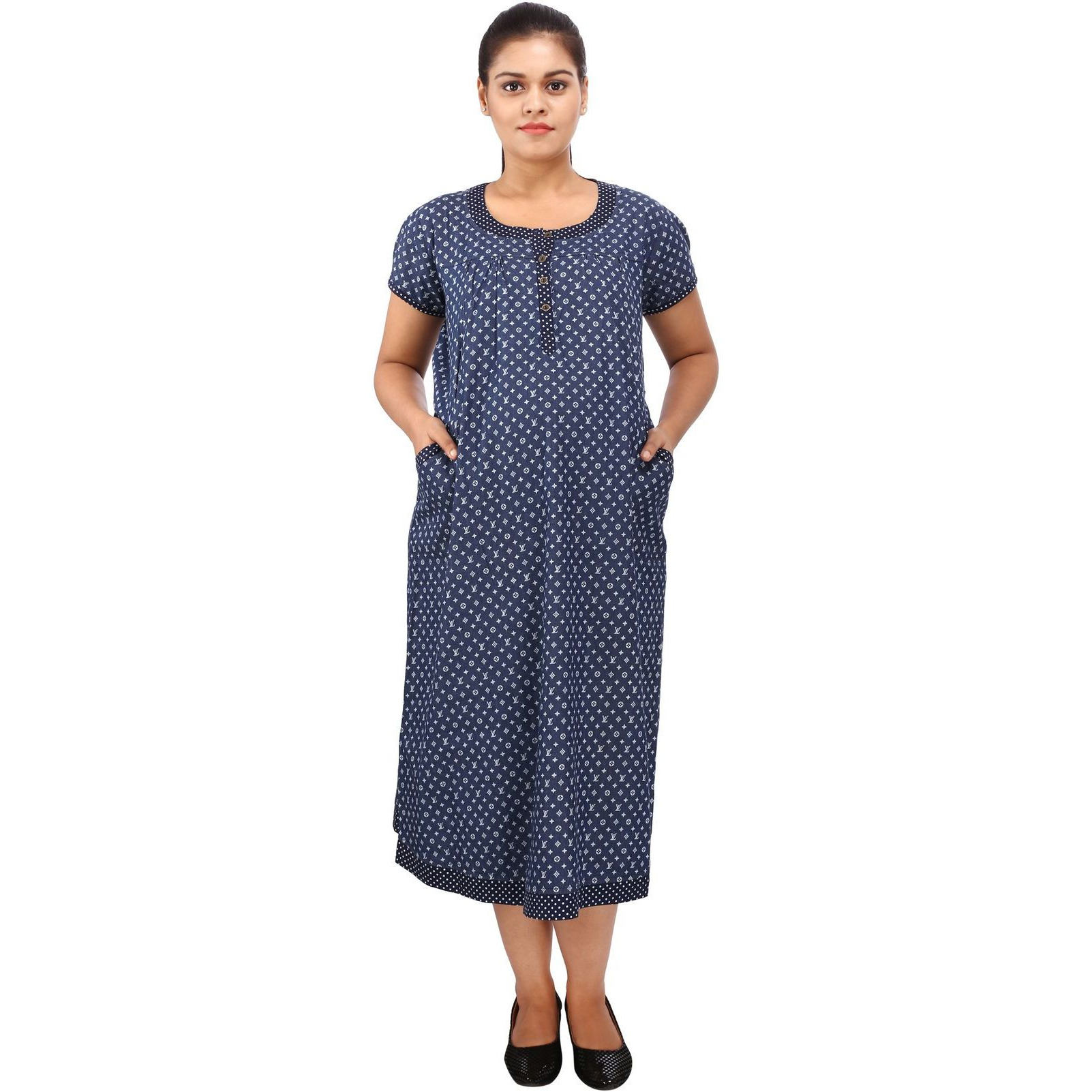 Mamma's Maternity Women's VL Printed Blue Denim Maternity Dress (Size:XL)