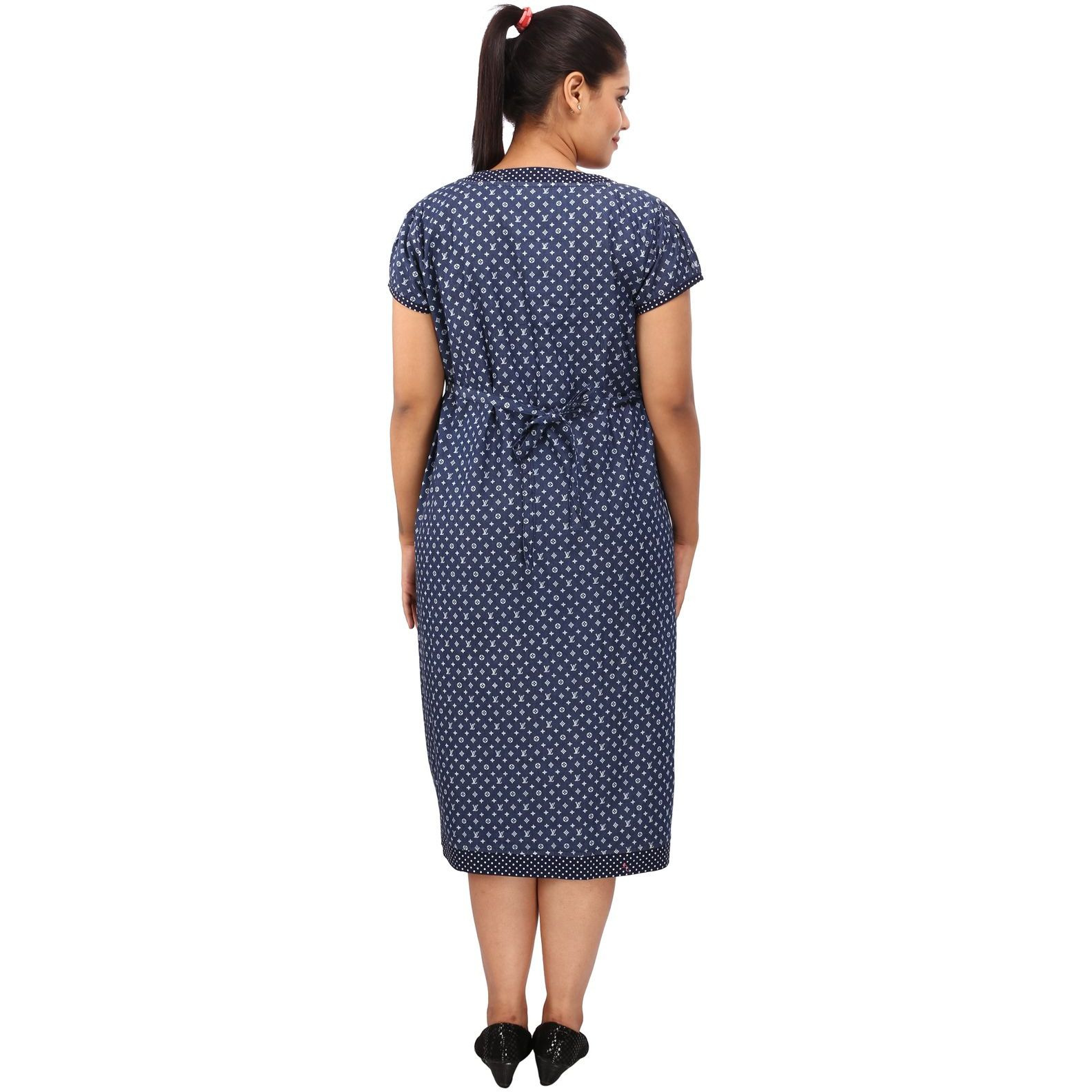 Mamma's Maternity Women's VL Printed Blue Denim Maternity Dress