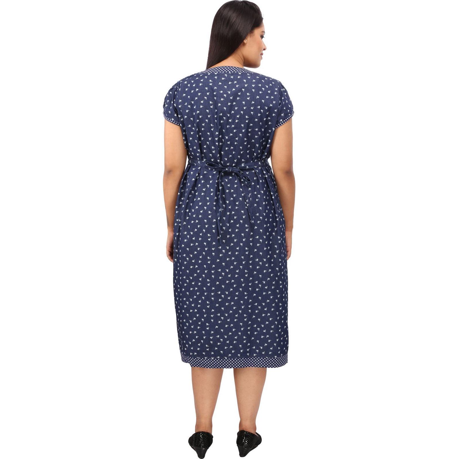 Mamma's Maternity Women's Coconut Tree Printed Blue Denim Maternity Dress
