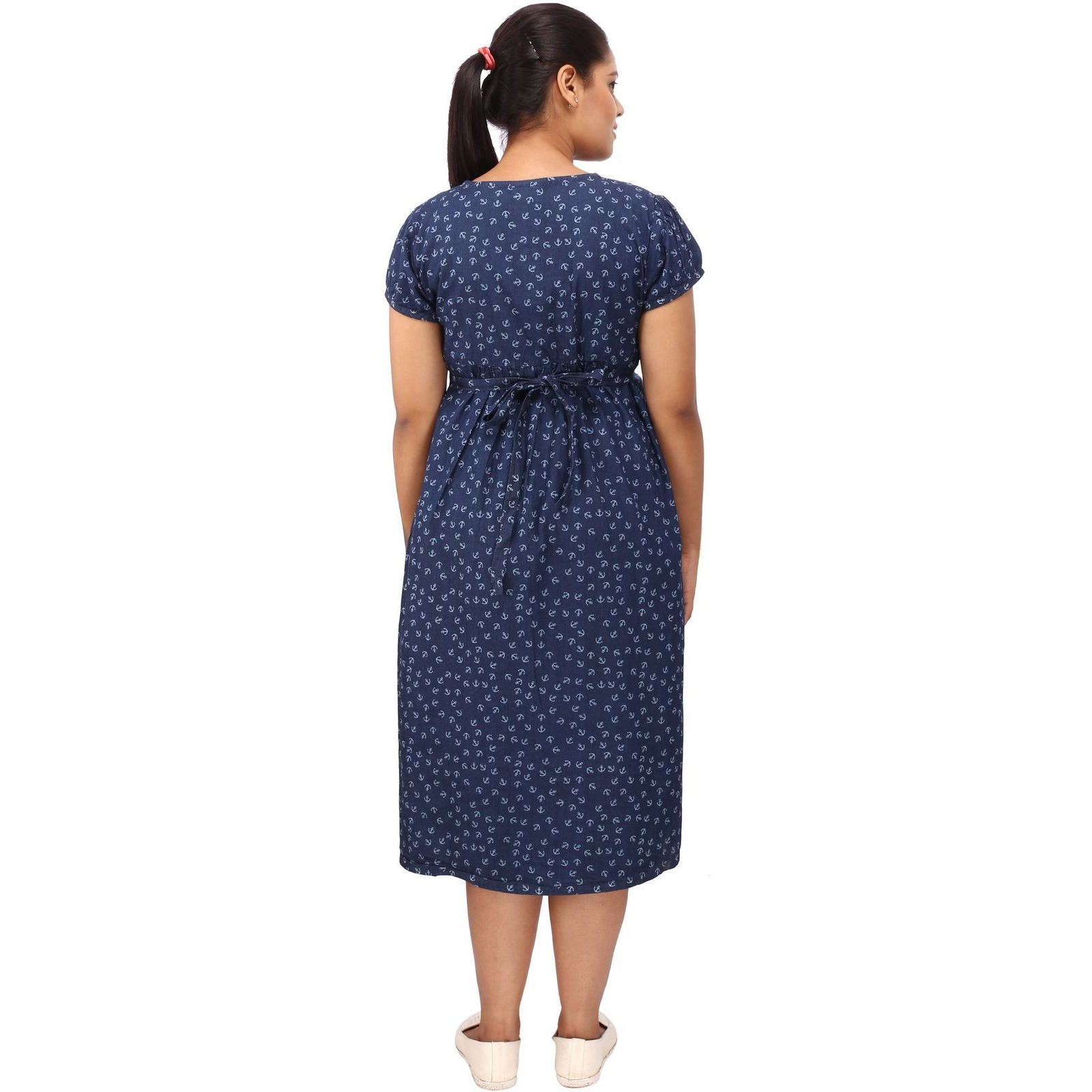 Mamma's Maternity Women's Hook Printed Blue Denim Maternity Dress