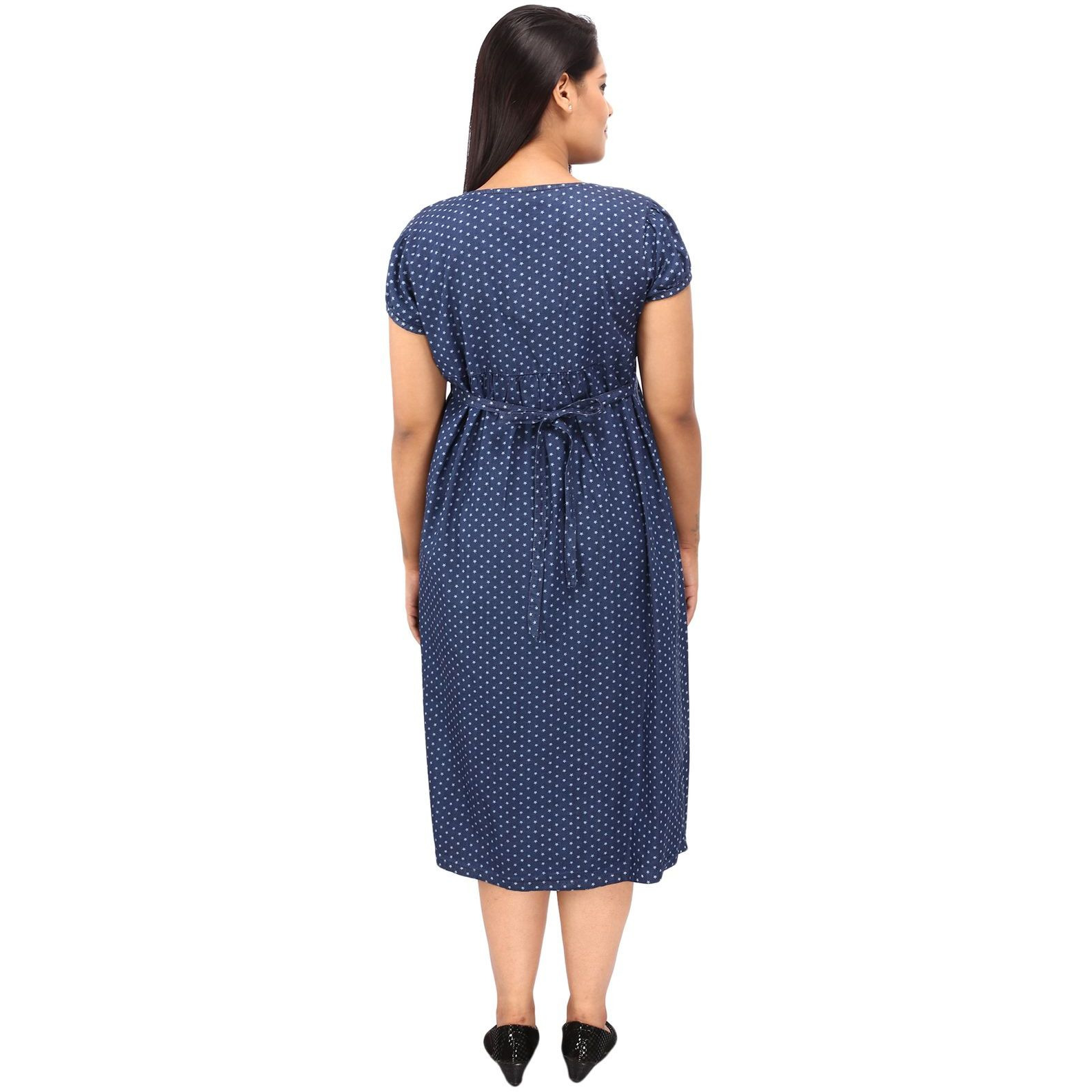 Mamma's Maternity Women's Star Printed Blue Denim Maternity Dress