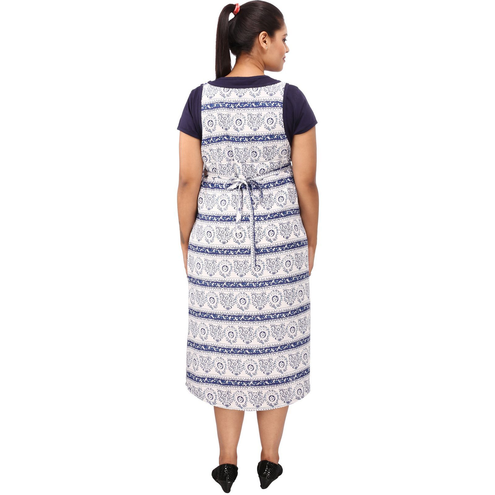 Mamma's Maternity Women's Rayon Printed Blue Maternity Dress