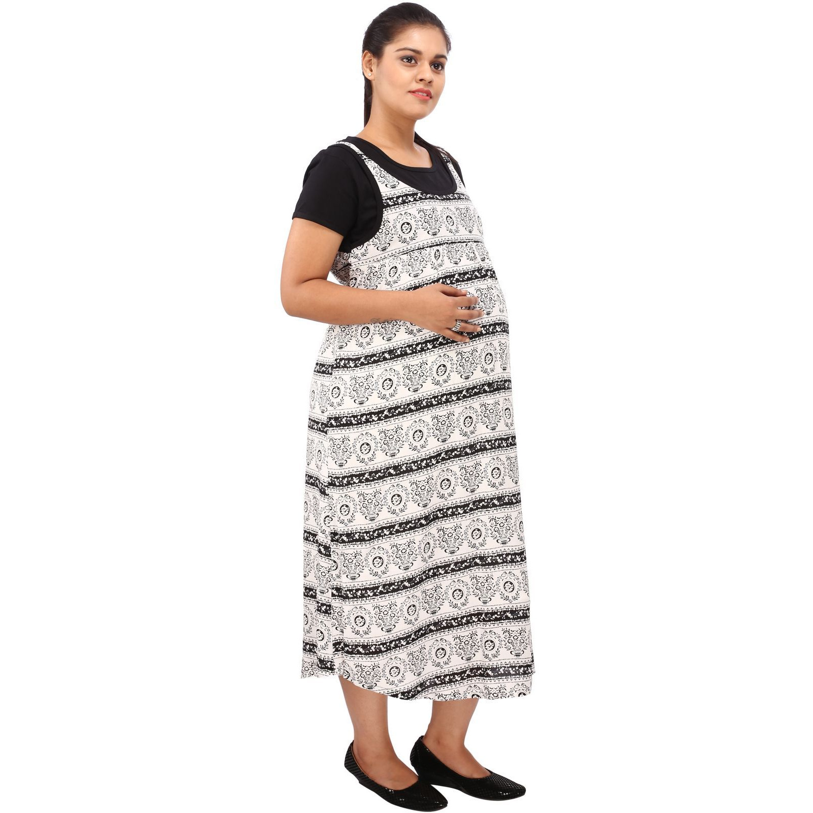 Mamma's Maternity Women's Rayon Printed Black Maternity Dress (Size:M)