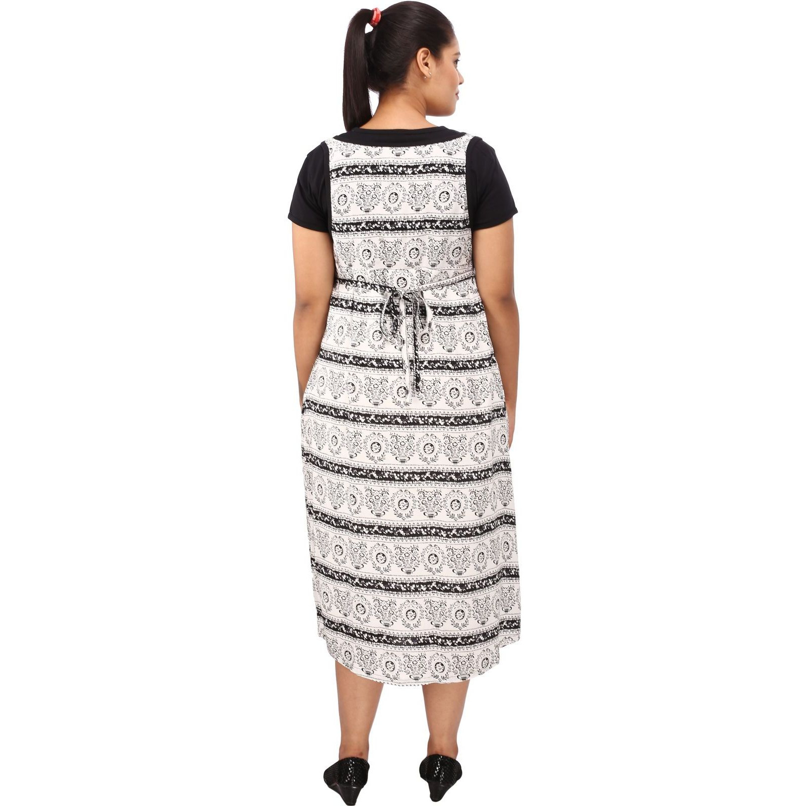 Mamma's Maternity Women's Rayon Printed Black Maternity Dress (Size:M)