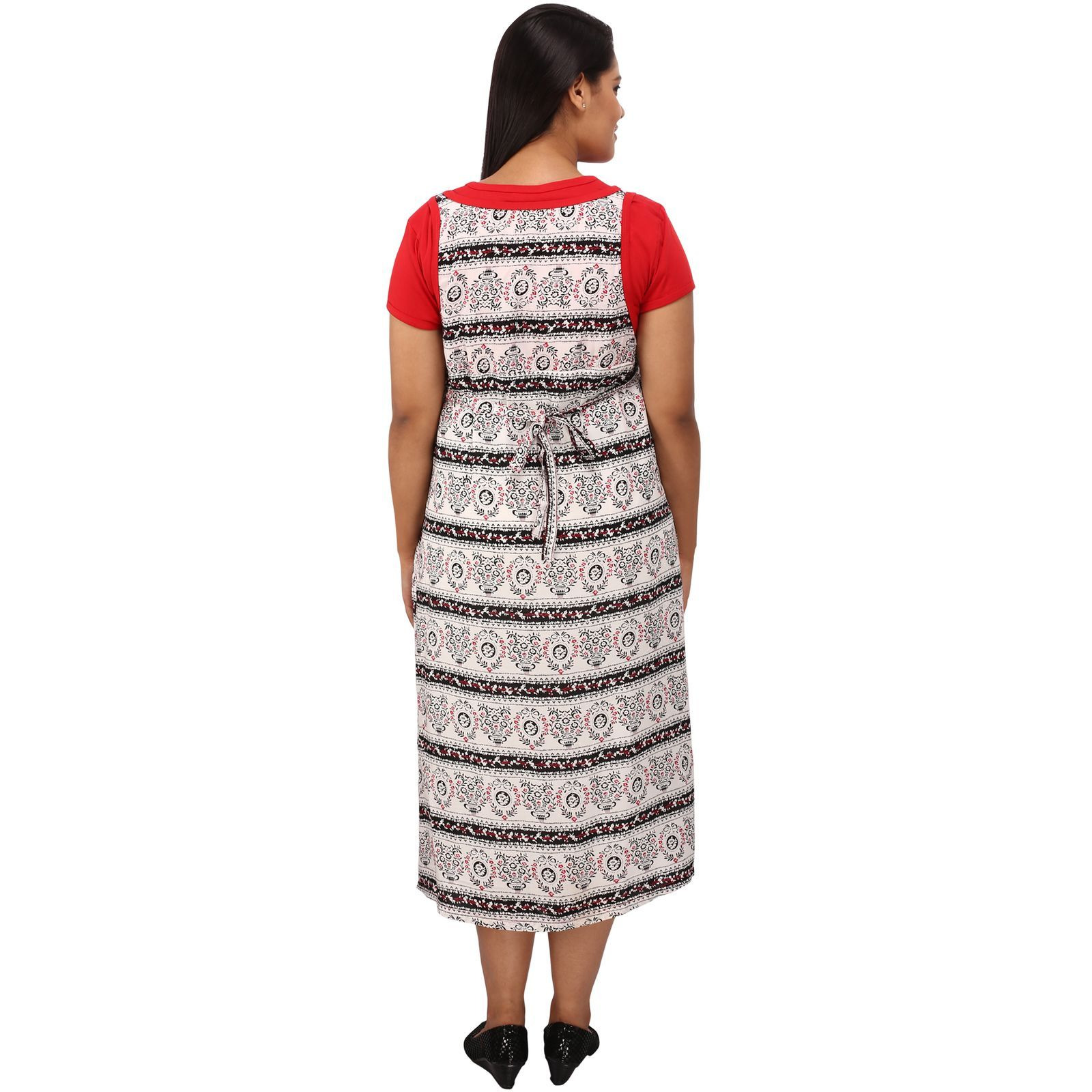 Mamma's Maternity Women's Rayon Printed Red Maternity Dress