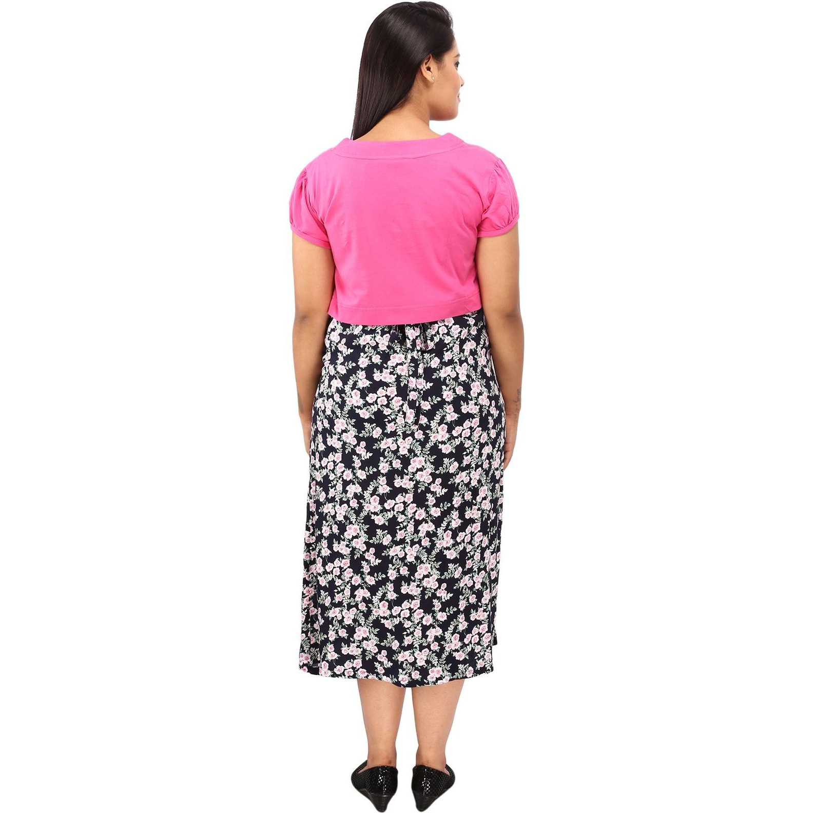 Mamma's Maternity Women's Pink and Black Floral Maternity Dress