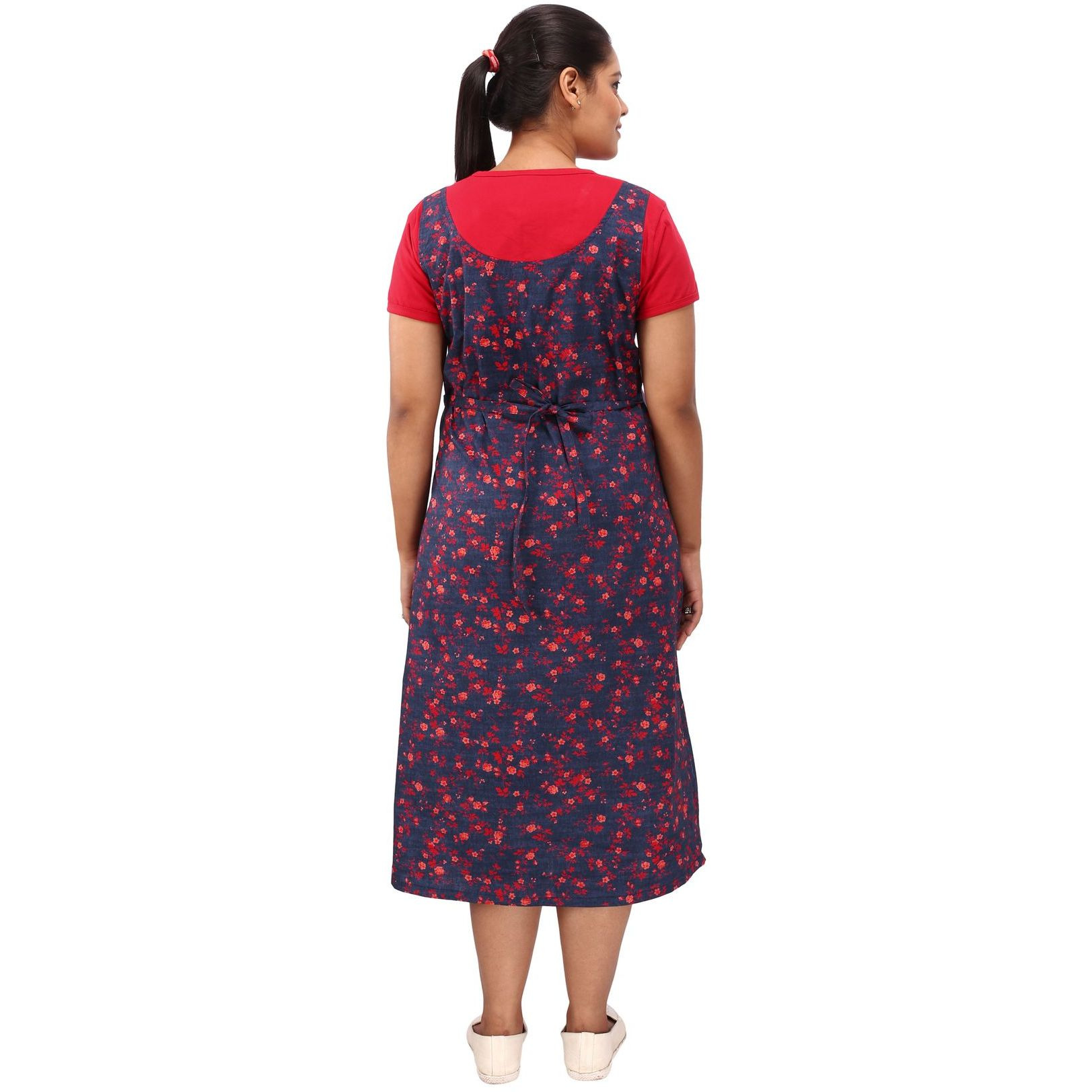 Mamma's Maternity Women's Cotton Red and Blue Maternity Dress (SizeM)