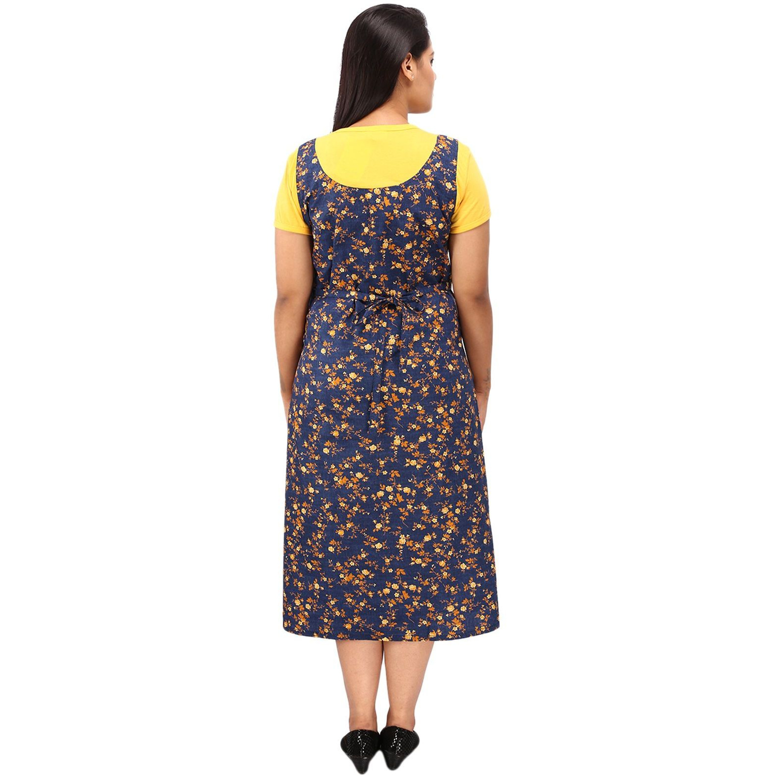 Mamma's Maternity Women's Cotton Yellow and Blue Maternity Dress (Size:M)