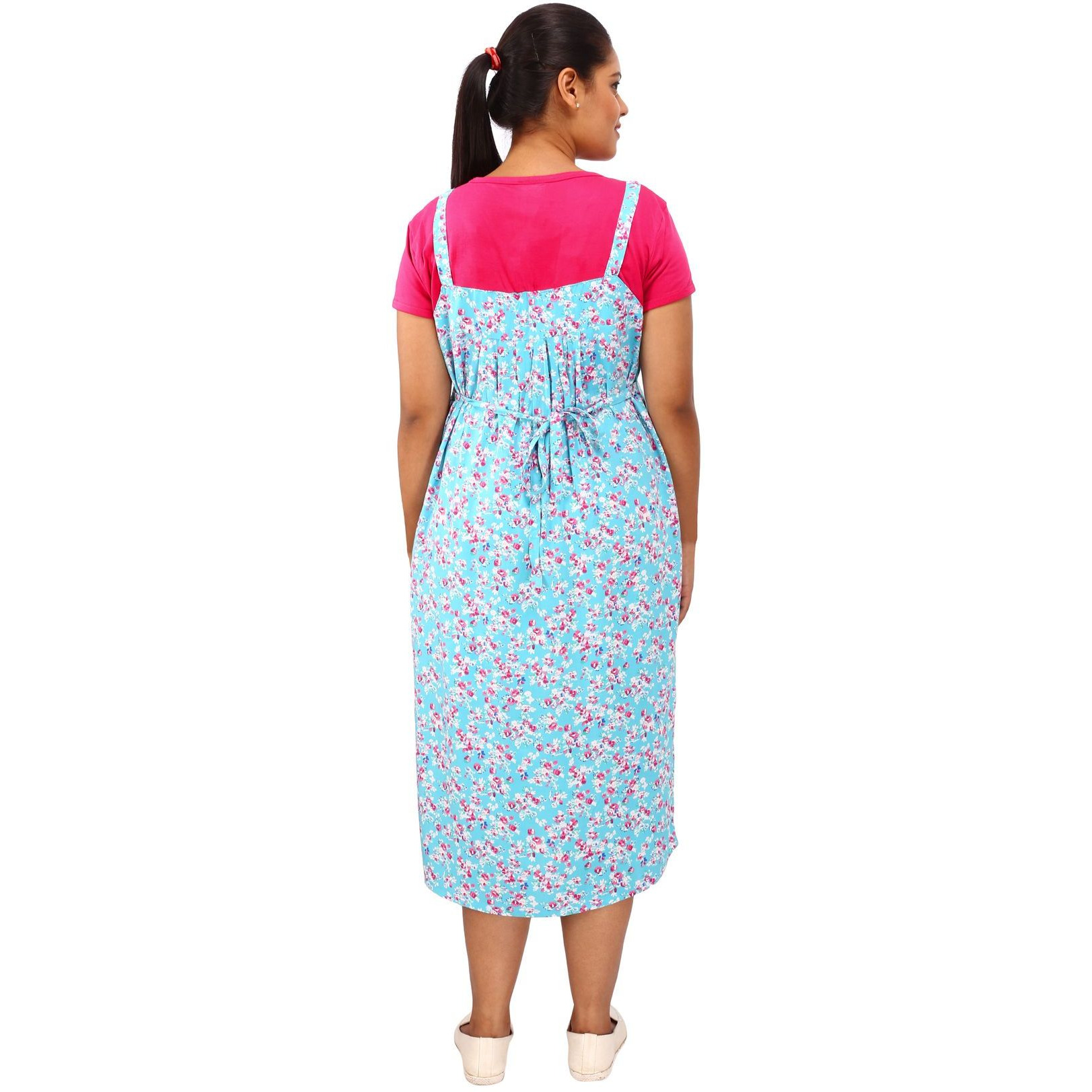 Mamma's Maternity Women's Printed Pink and Blue Maternity Dress (Size:L)