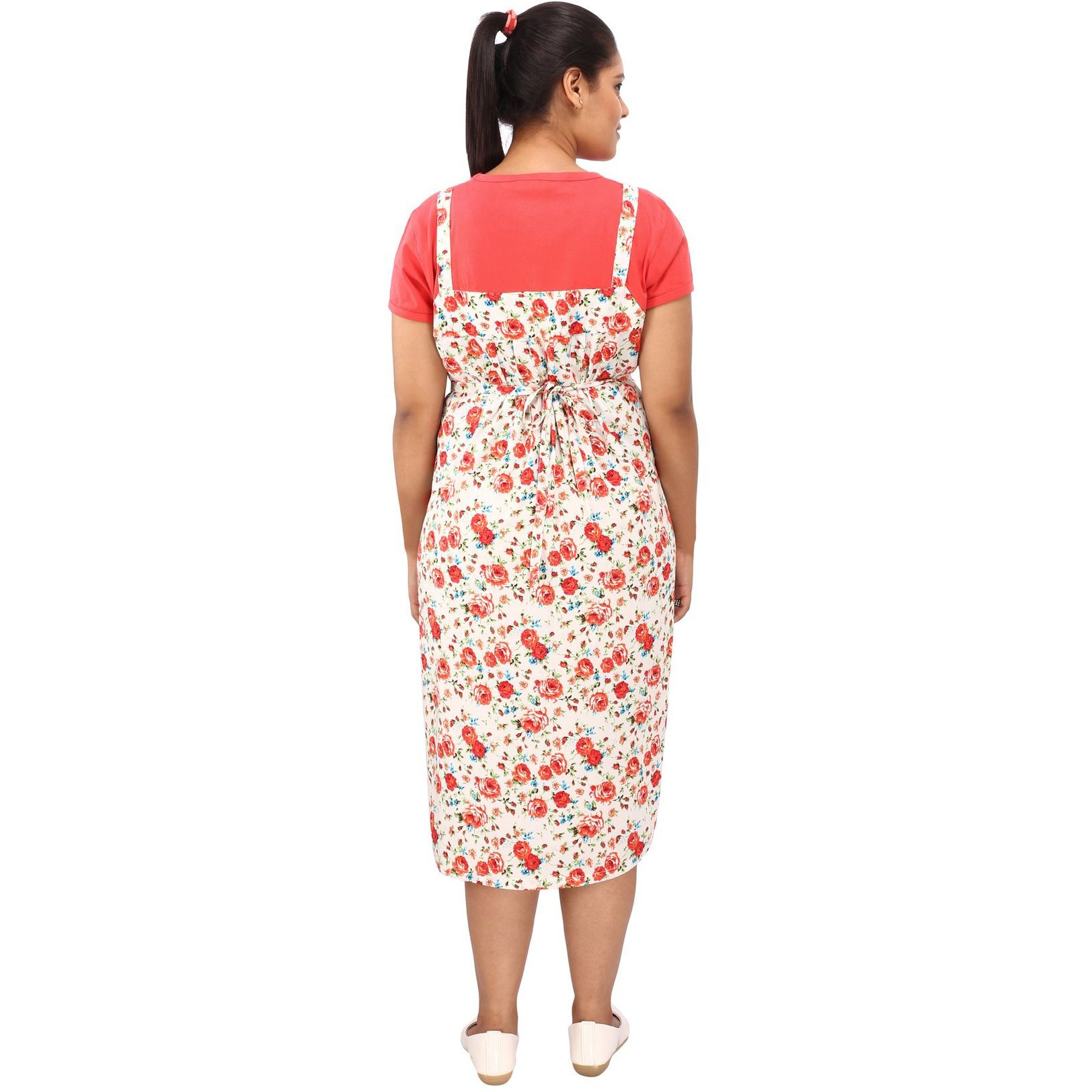 Mamma's Maternity Women's Printed Peach and White Maternity Dress