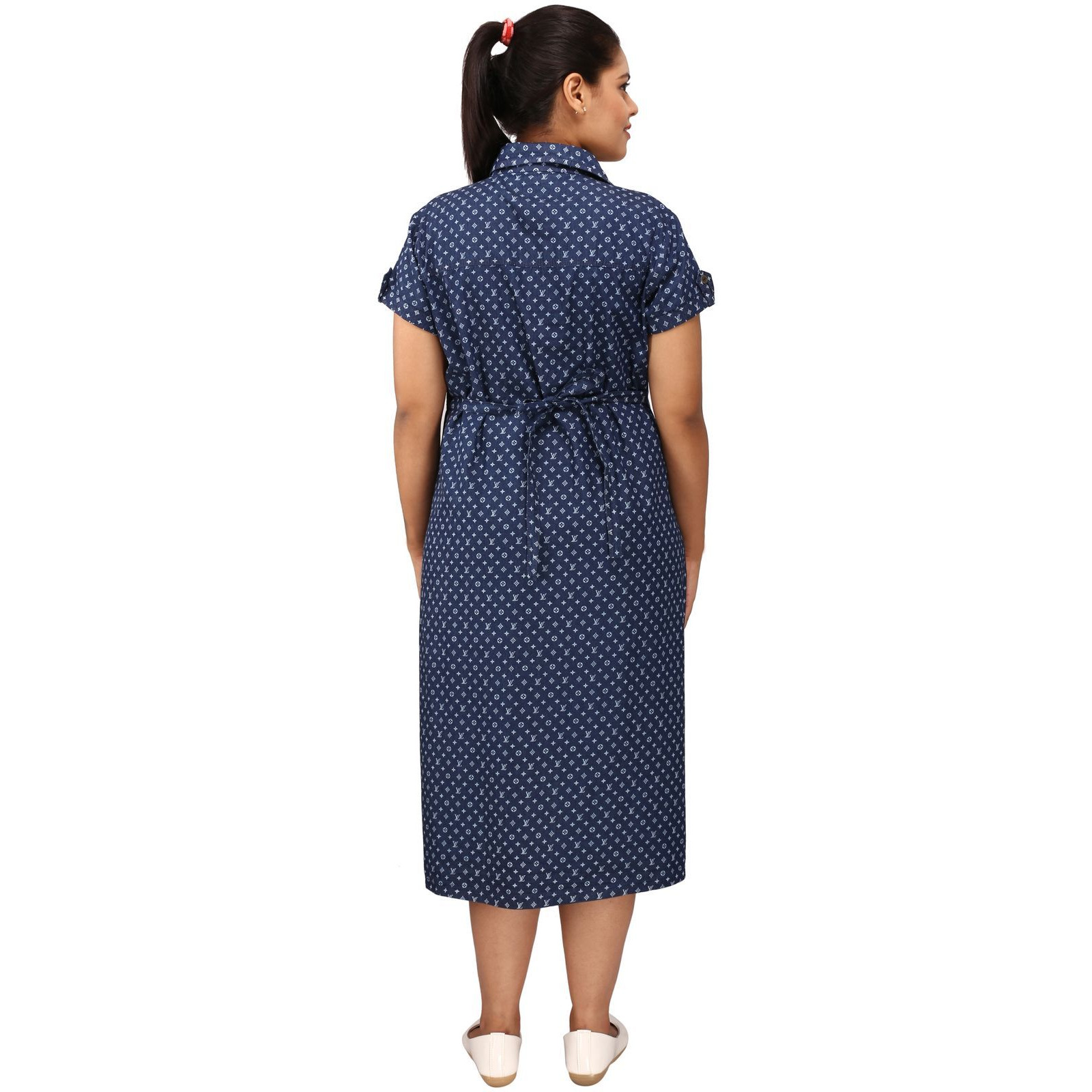 Mamma's Maternity Women's VL Printed Blue Denim Maternity Dress