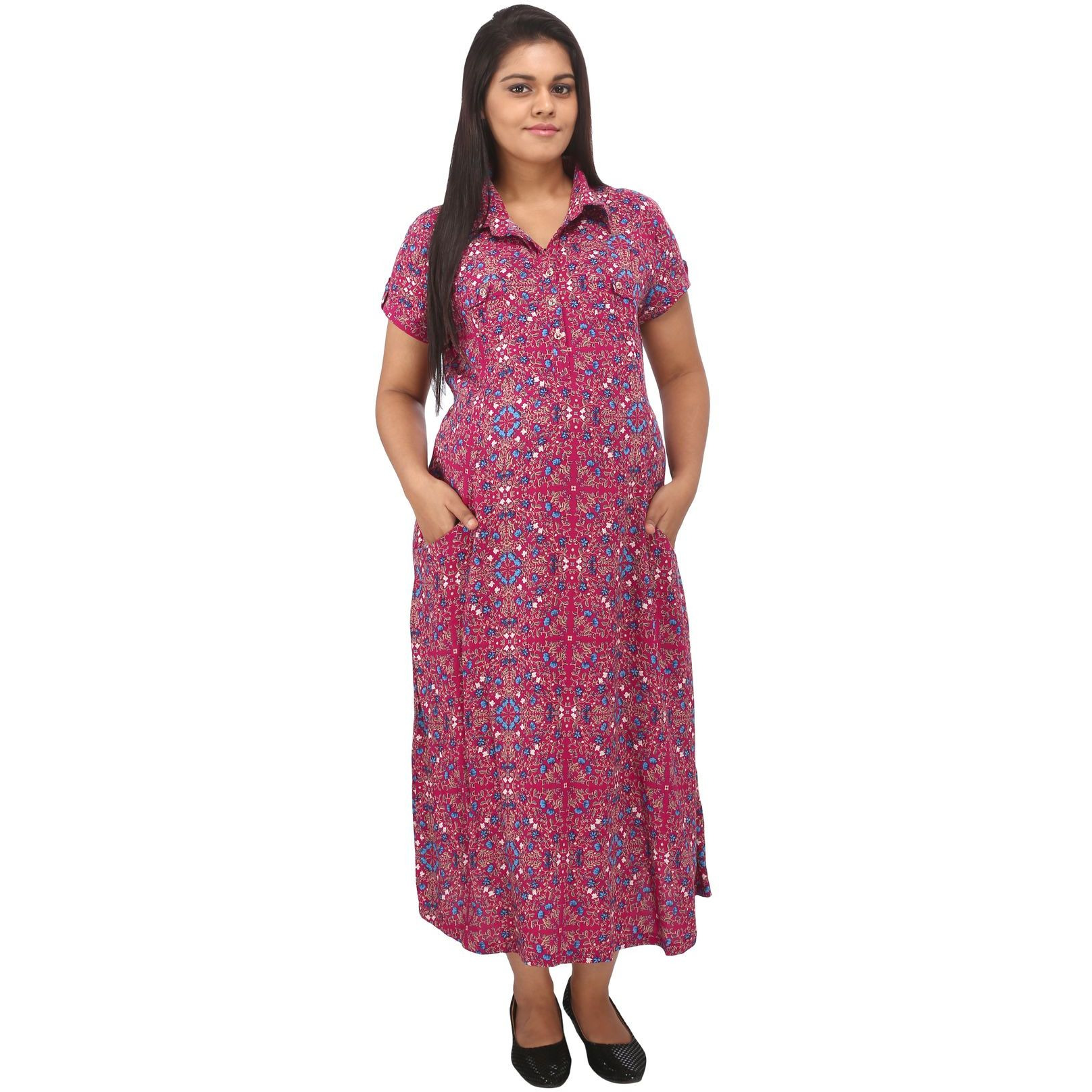Mamma's Maternity Women's  Maroon Printed Cotton Maternity Dress