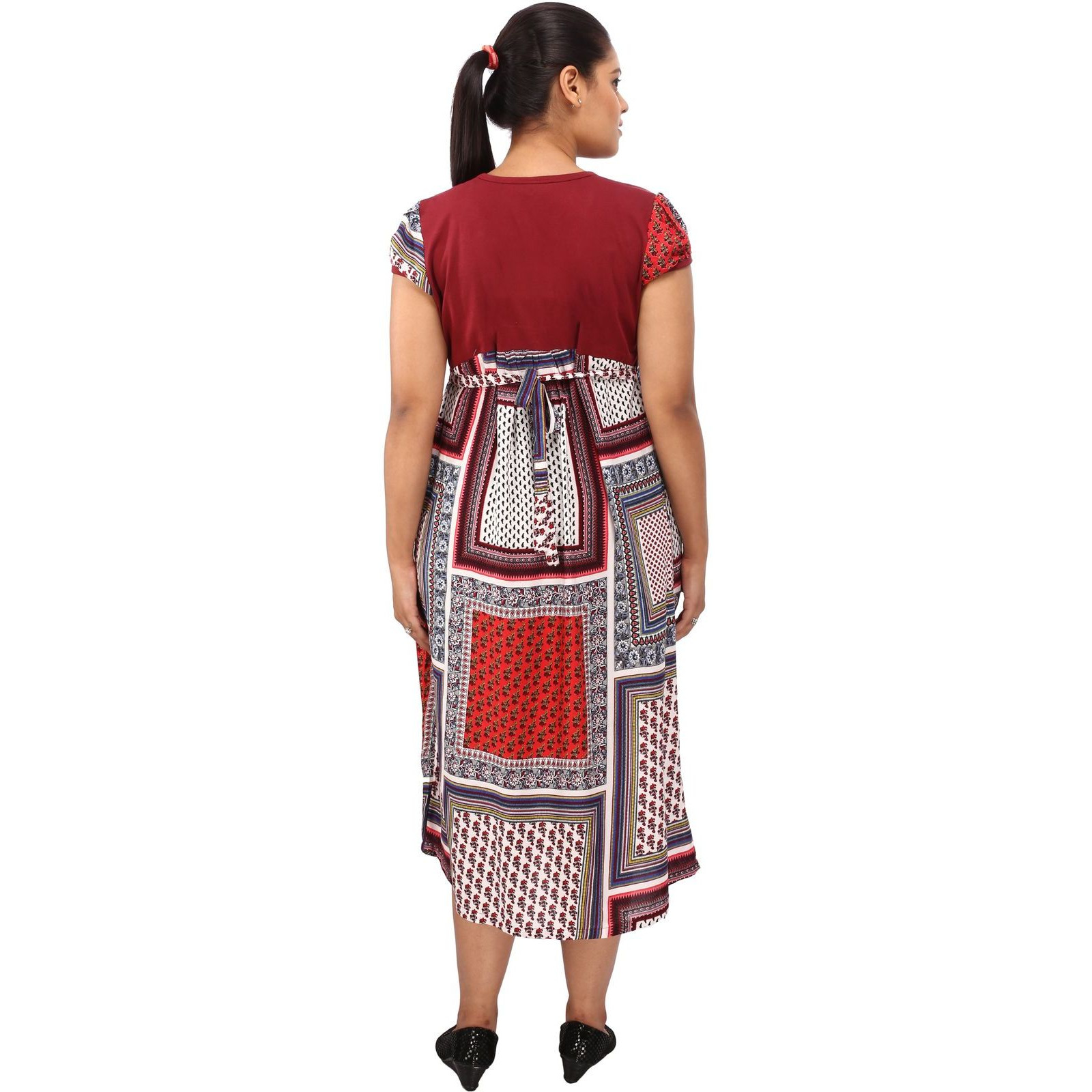 Mamma's Maternity Women's Rayon Printed Red Maternity Dress (Size:L)