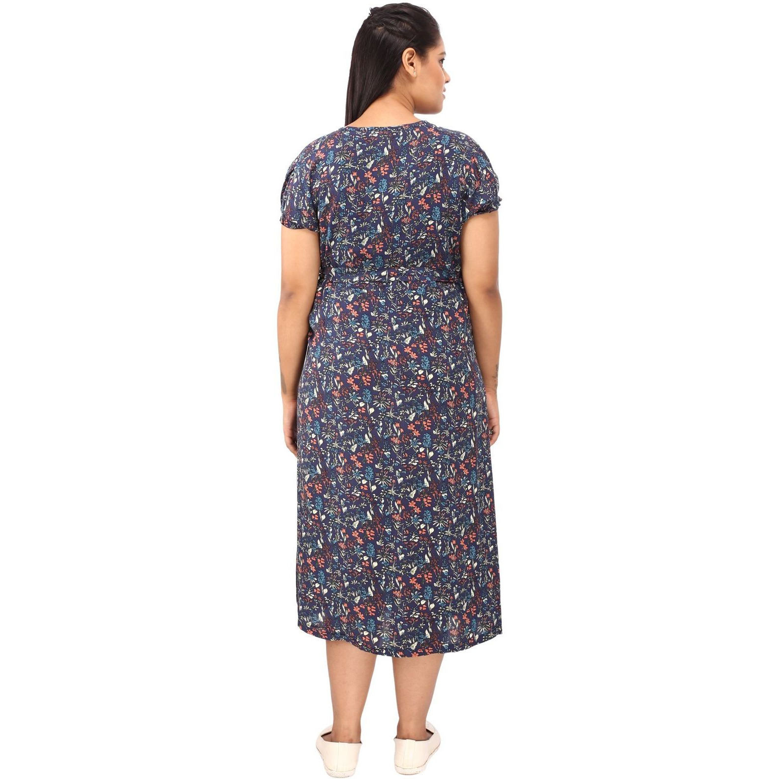 Mamma's Maternity Women's Rayon Printed Blue Maternity Dress (Size:XL)