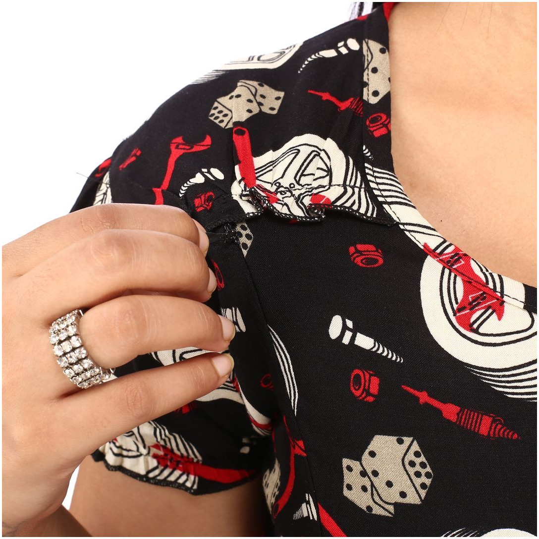 Mamma's Maternity Women's Rayon Printed Black Maternity Dress (SizeL)