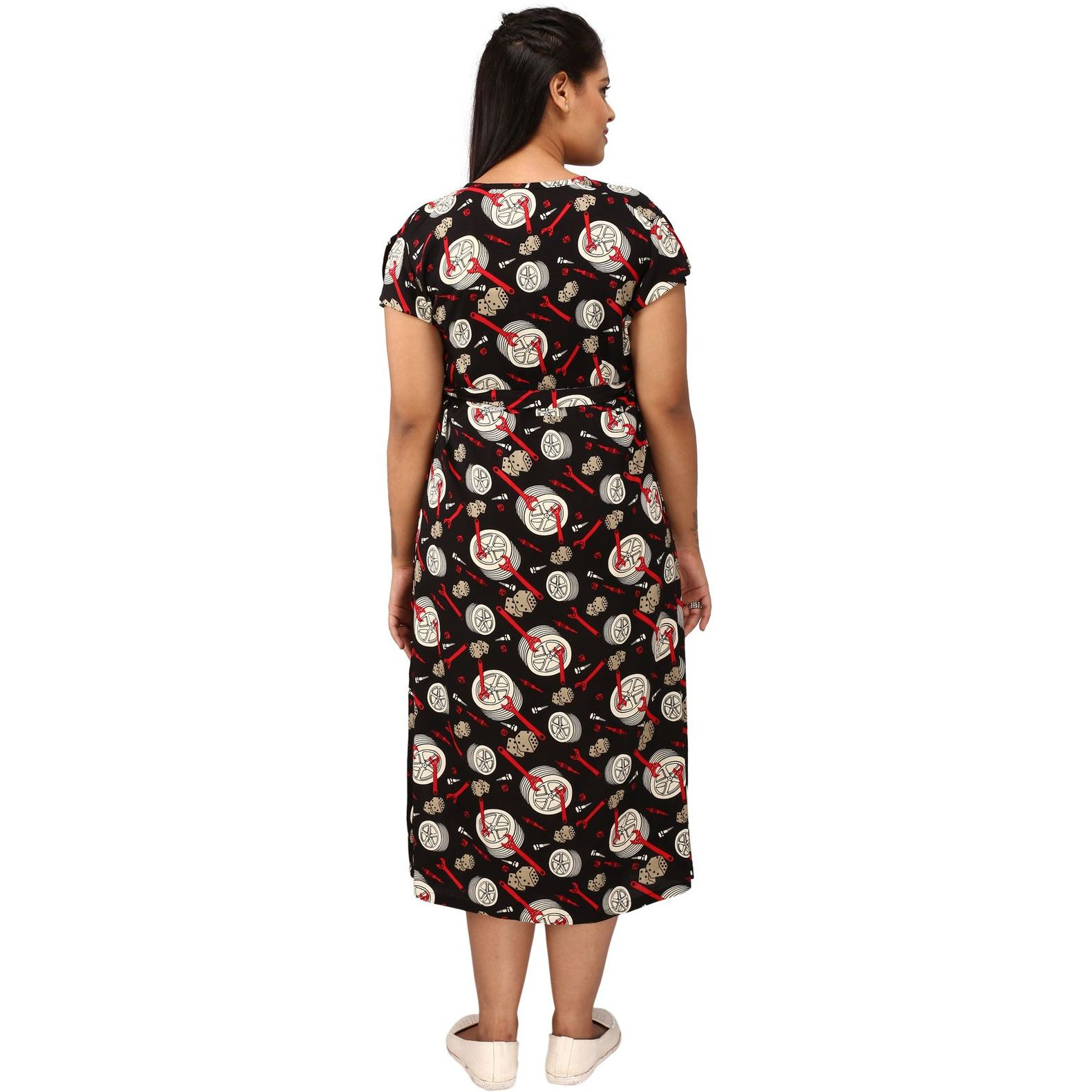 Mamma's Maternity Women's Rayon Printed Black Maternity Dress (SizeL)