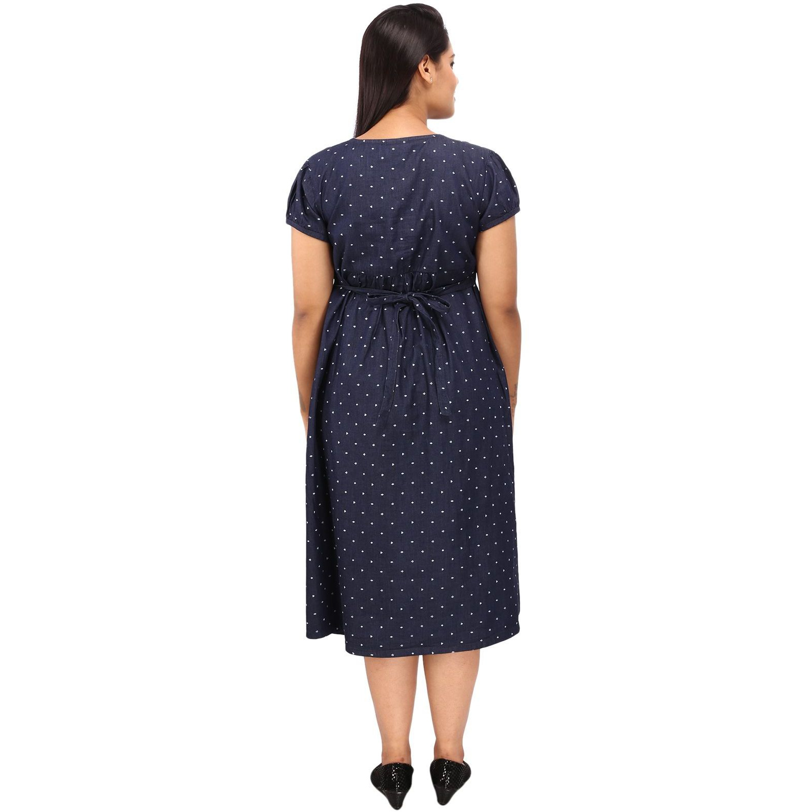 Mamma's Maternity Women's Heart Printed Blue Denim Maternity Dress