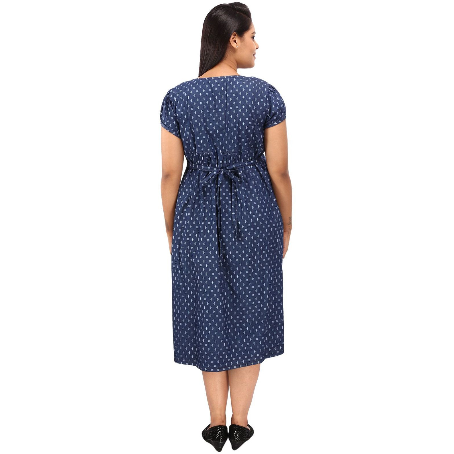 Mamma's Maternity Women's Printed Blue Denim Maternity Dress