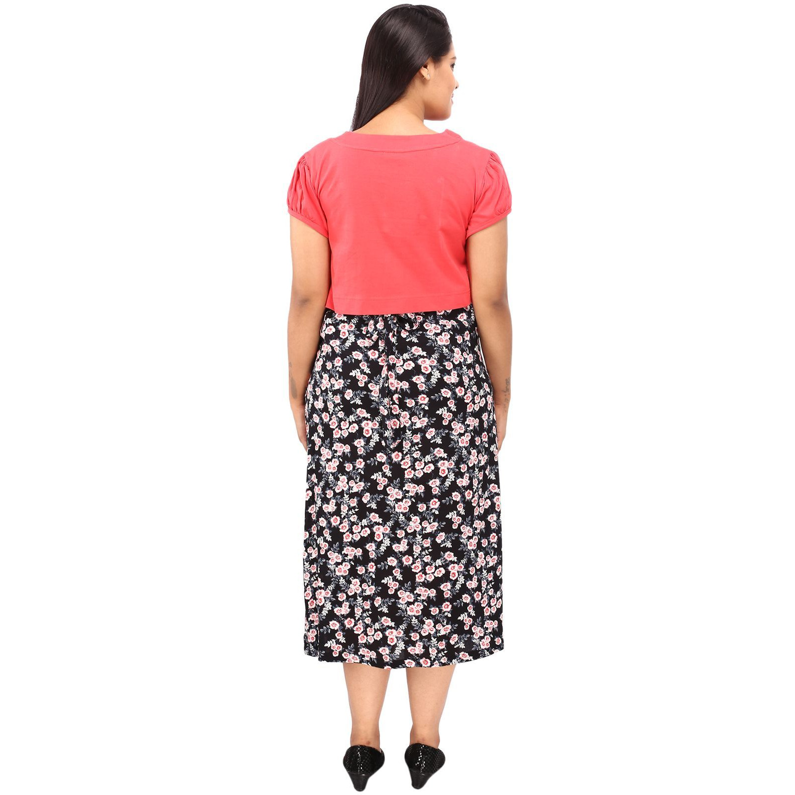 Mamma's Maternity Women's Peach and Black Floral Maternity Dress