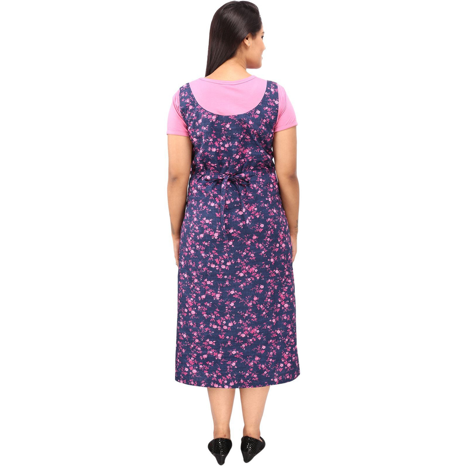 Mamma's Maternity Women's Cotton Pink and Blue Maternity Dress