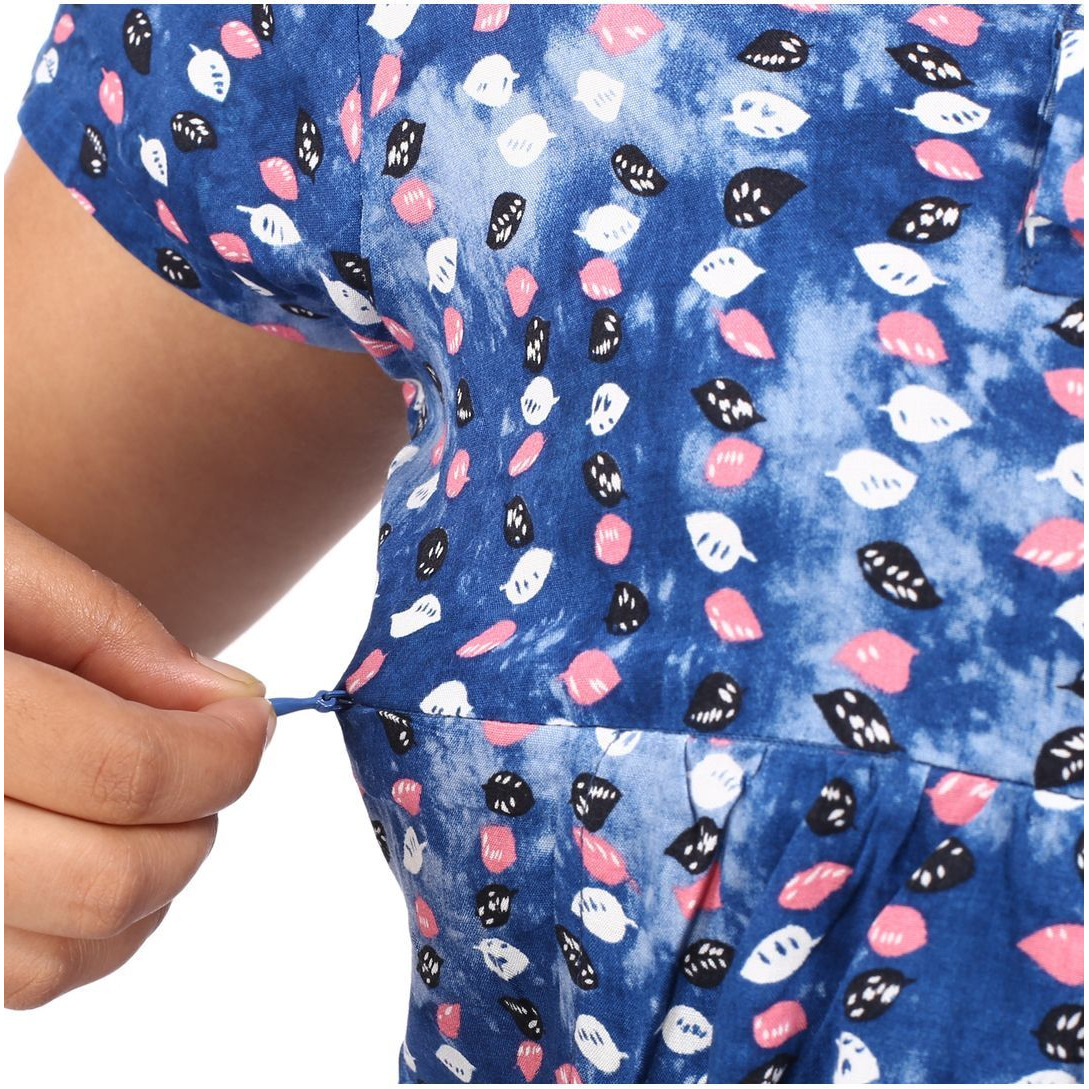 Mamma's Maternity Women's Leaf Printed Blue Maternity Dress