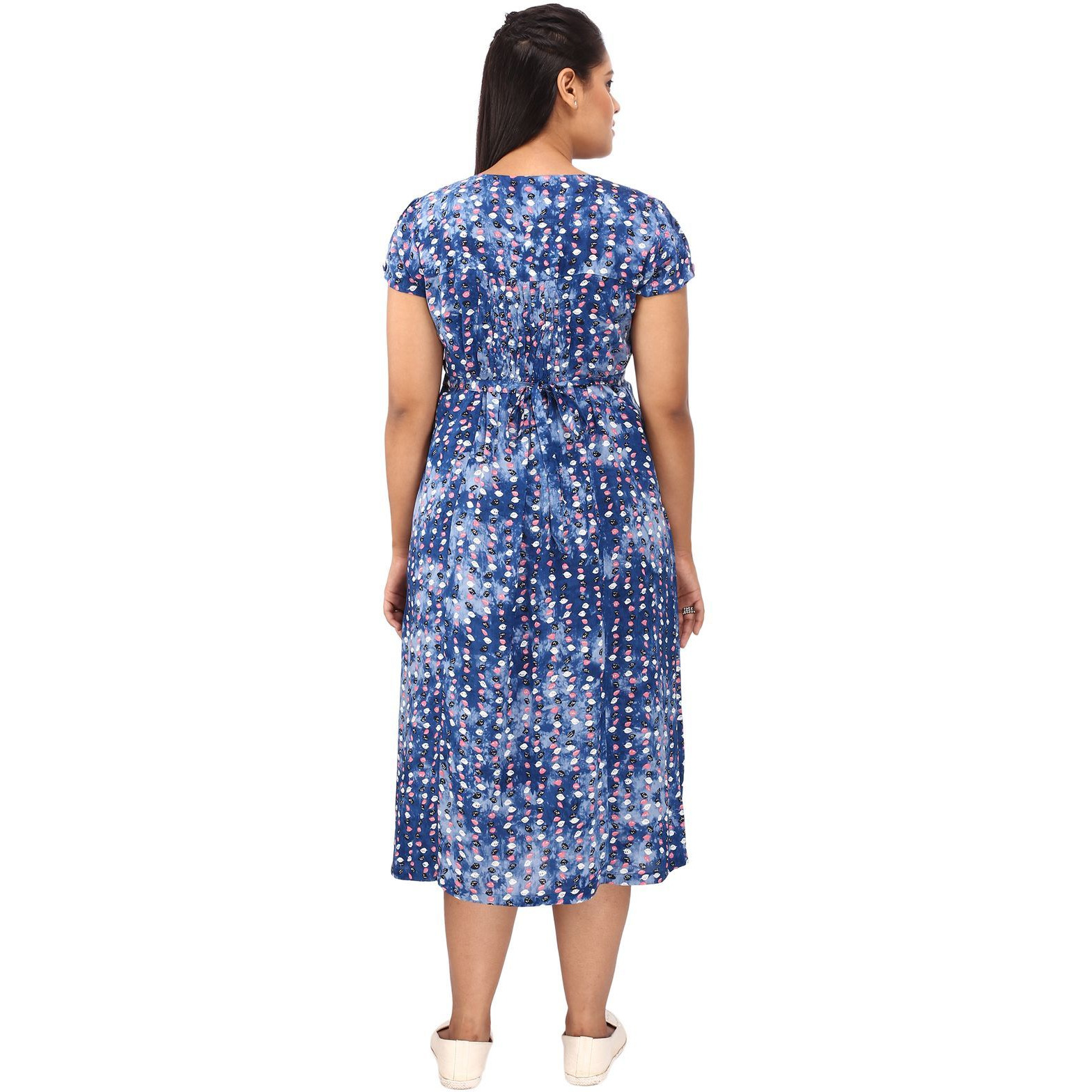 Mamma's Maternity Women's Leaf Printed Blue Maternity Dress