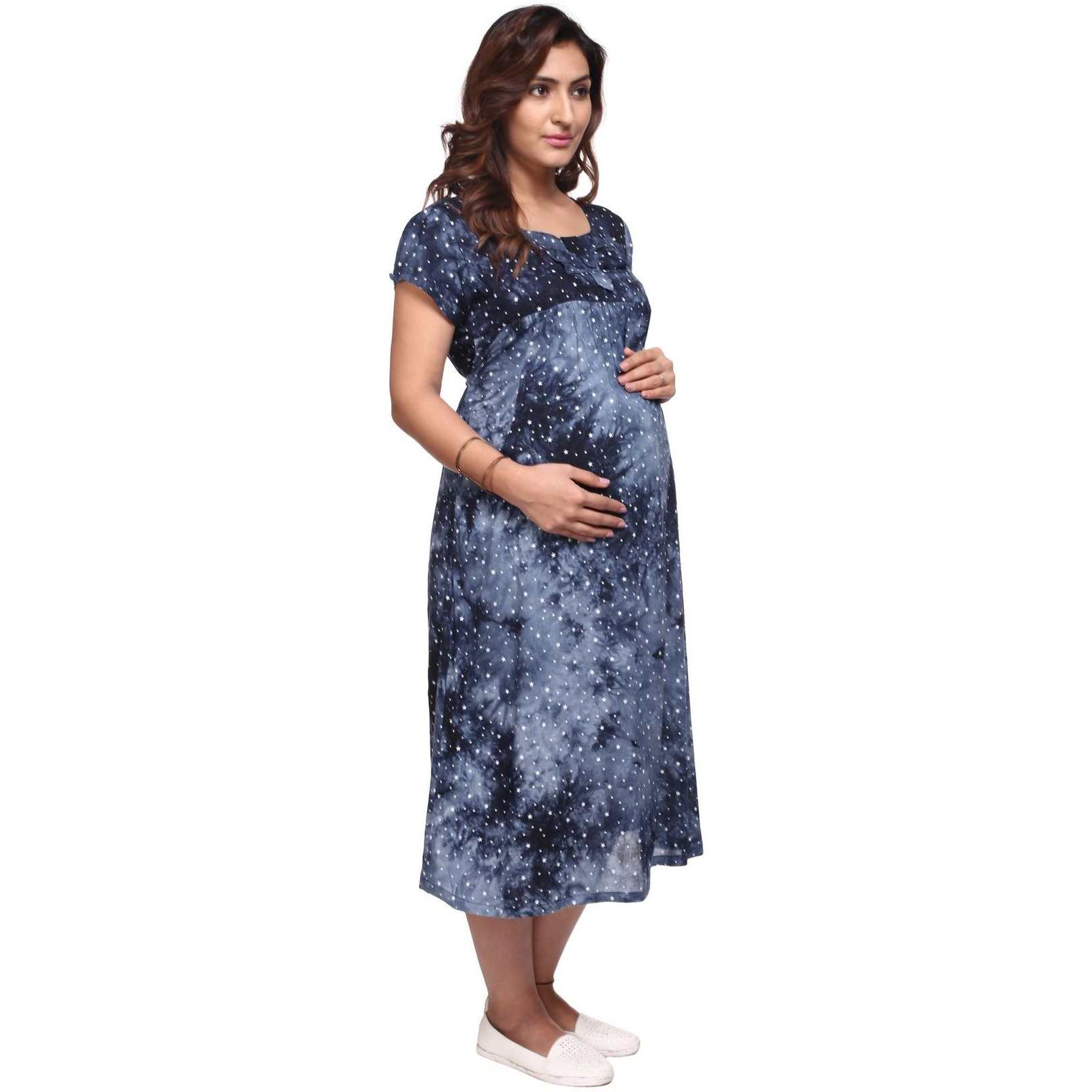 Mamma's Maternity Women's Star Printed Blue Maternity Dress