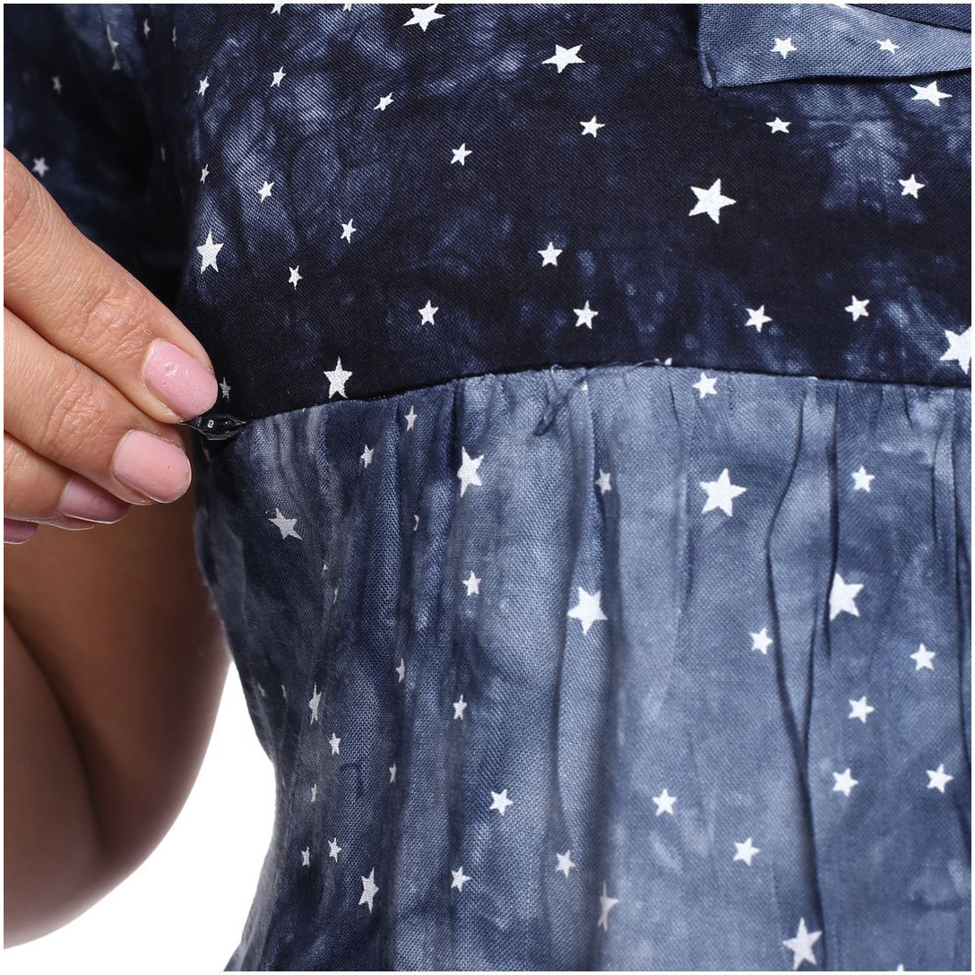 Mamma's Maternity Women's Star Printed Blue Maternity Dress