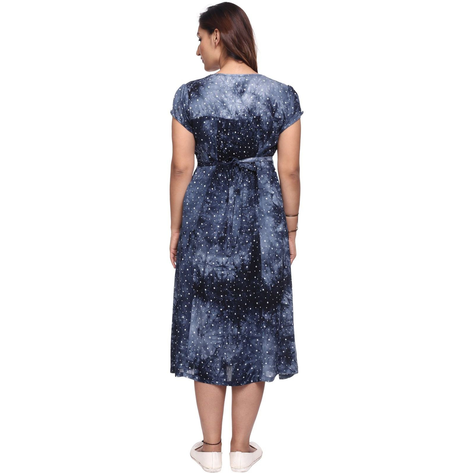 Mamma's Maternity Women's Star Printed Blue Maternity Dress