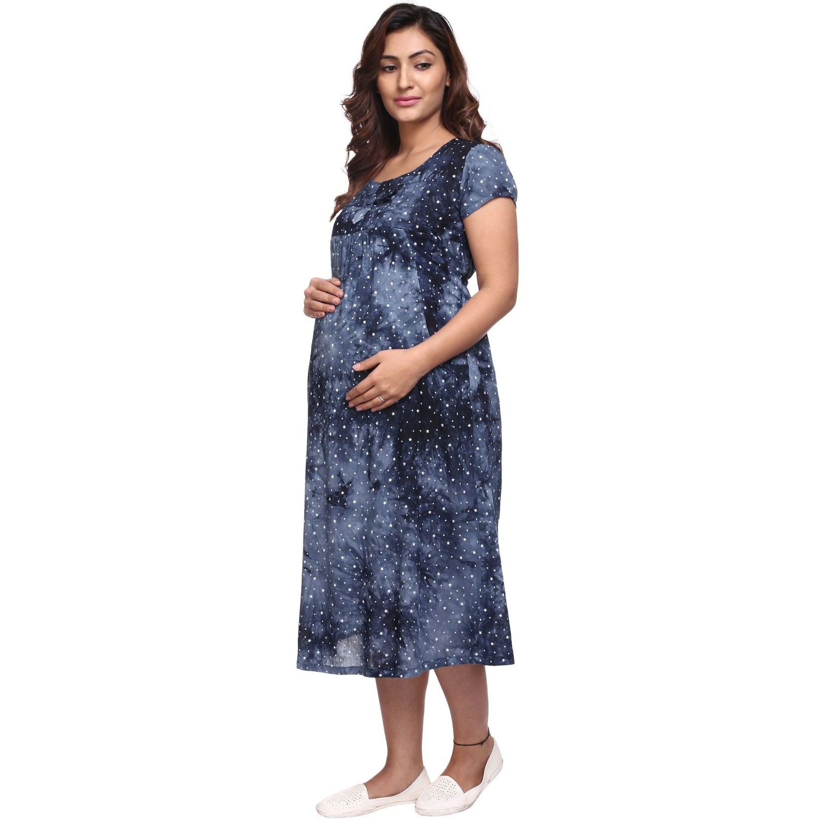 Mamma's Maternity Women's Star Printed Blue Maternity Dress