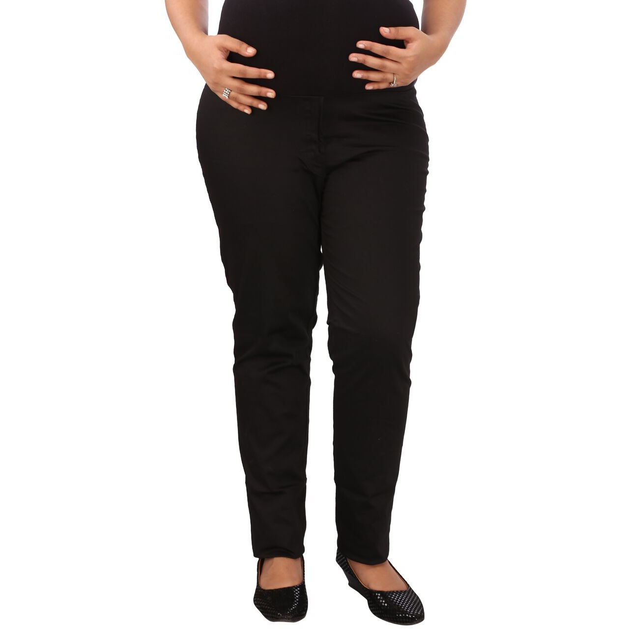 Mamma's maternity Women's Black Cotton Trouser (Size:LARGE)