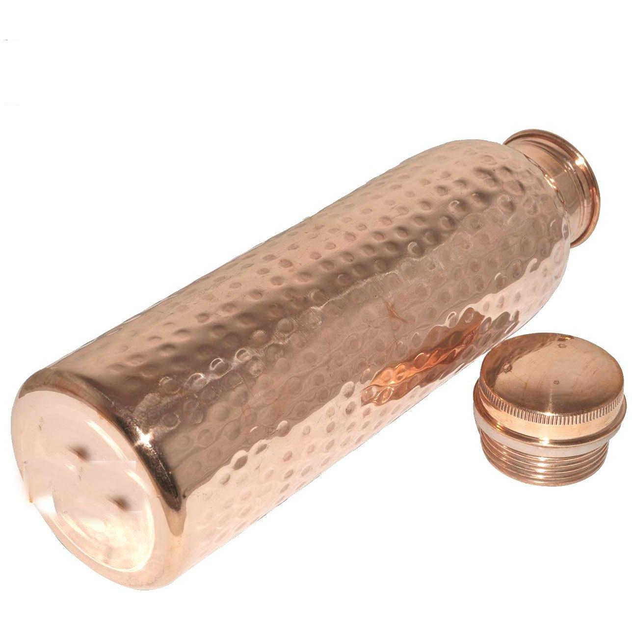 Set of 2 PCs Hand hammered 100% Pure Copper Drinkware Water Bottle Leak Proof Serving Flask 20 Oz