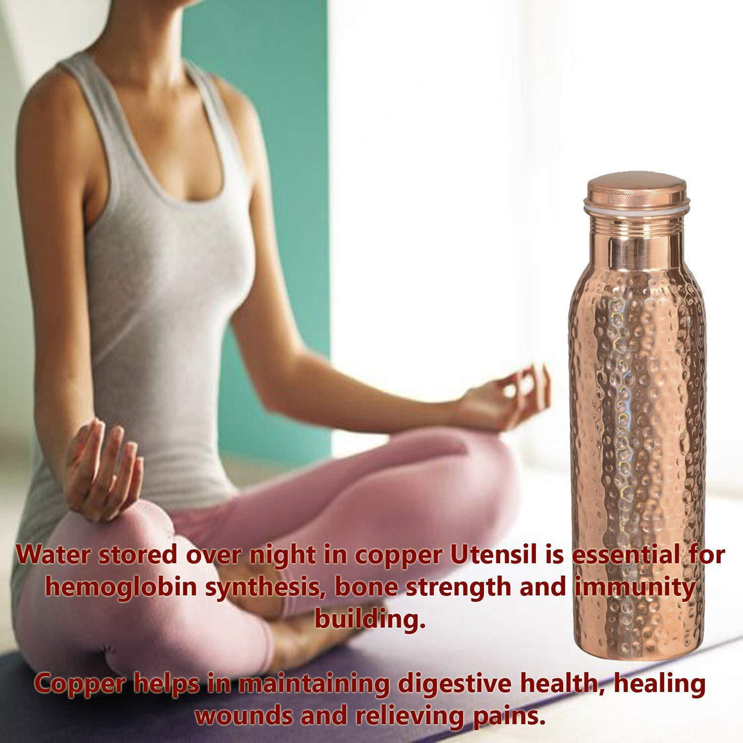 100% Pure Copper Set Of 4 Water Bottles Drinkware Flask 32 Oz