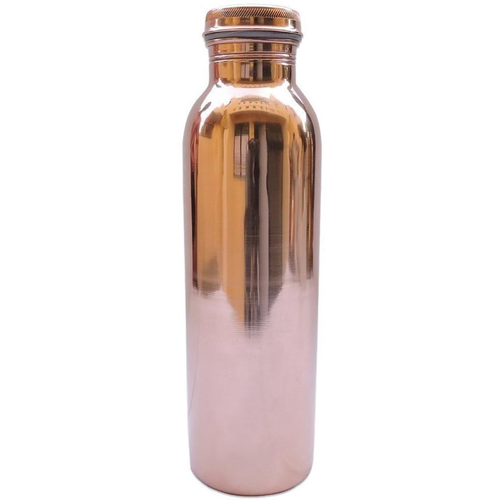 Set of 2 Indian Handmade 100% Pure Copper Solid Water Bottle Drinkware Water Flask