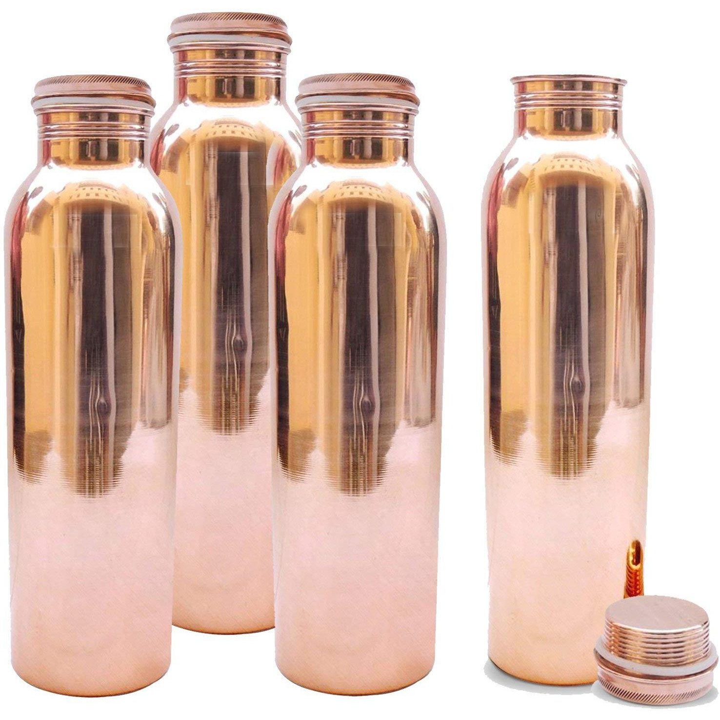 Set Of 4 Indian Handmade 100% Pure Copper Solid Water Bottle Drinkware Water Flask