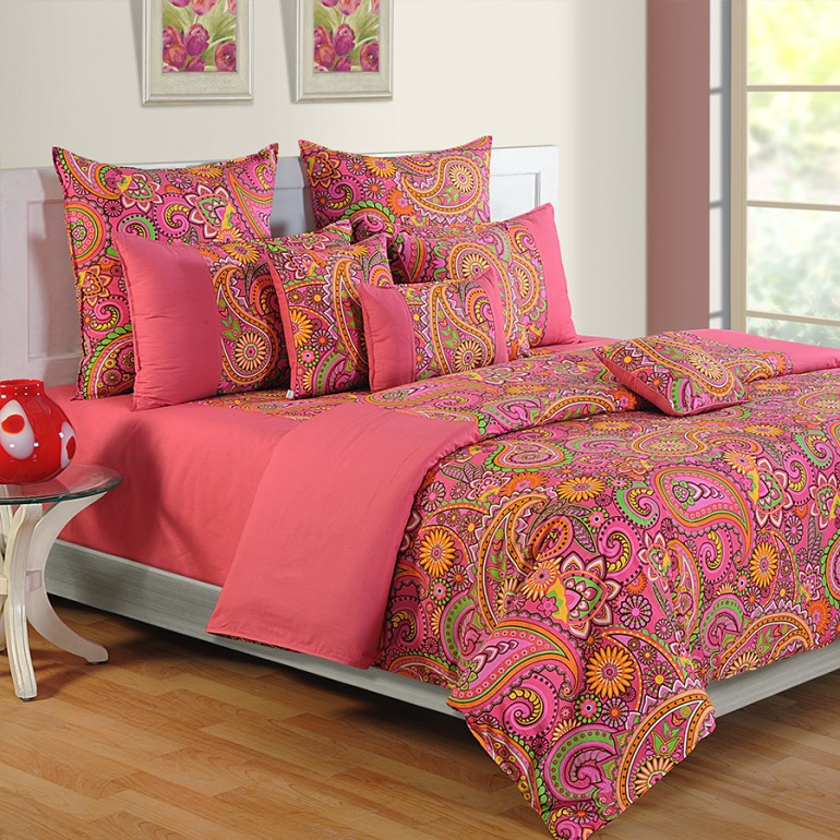 Buy Online Ethnic Pink Bed Sheets- 2407|Queen Siz - Zifiti.com 1026276