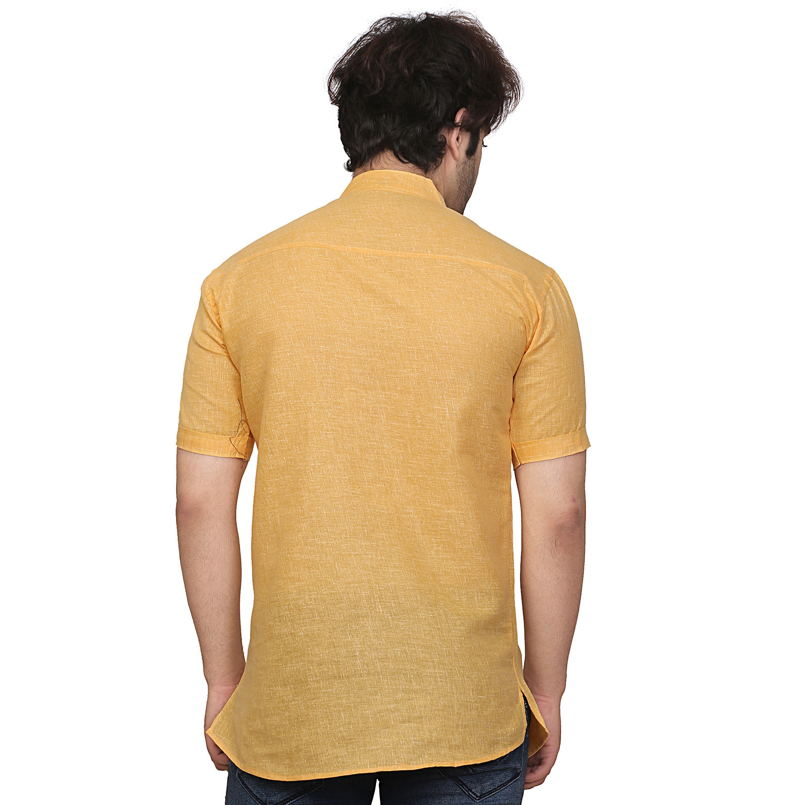 GARUN YELLOW HALF SLLEVE SHORT KURTA (Size:L)