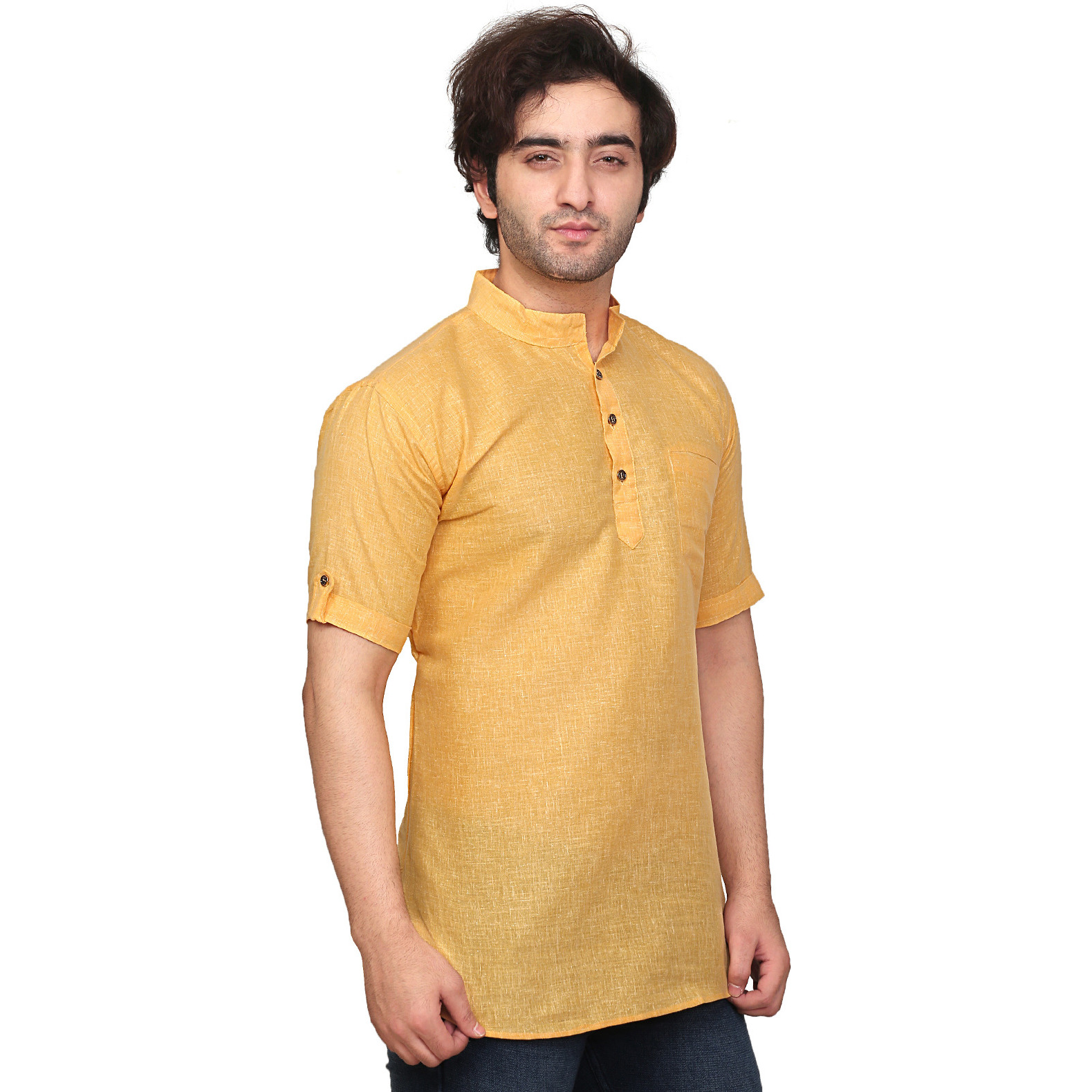 GARUN YELLOW HALF SLLEVE SHORT KURTA (Size:L)