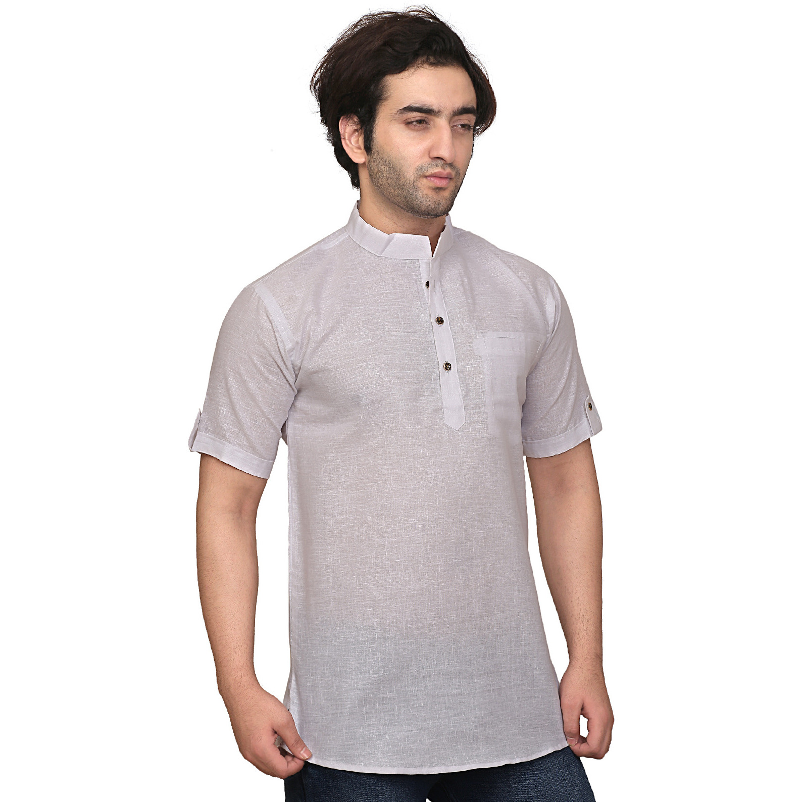 GARUN WHITE HALF SLLEVE SHORT KURTA (Size:L)