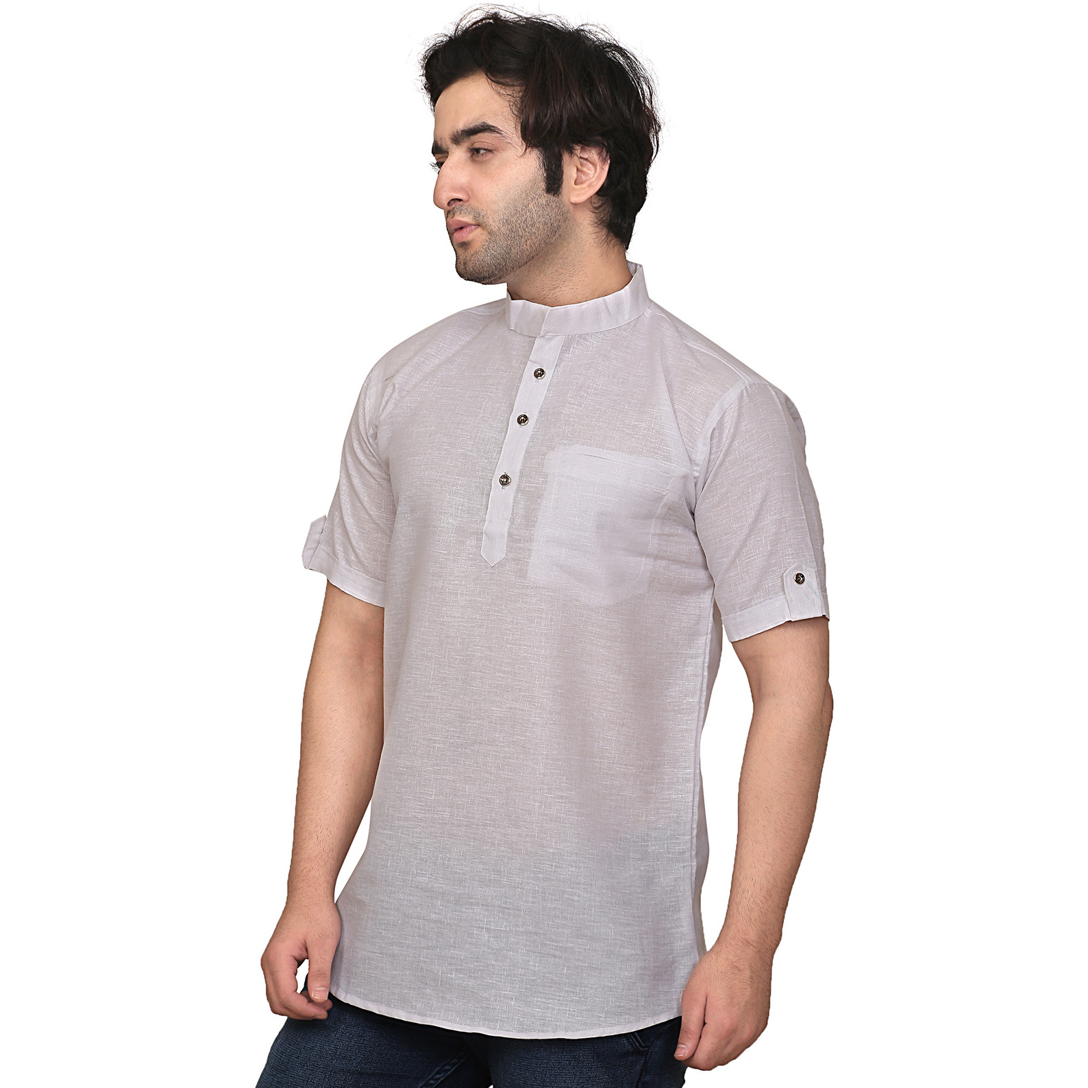 GARUN WHITE HALF SLLEVE SHORT KURTA (Size:L)