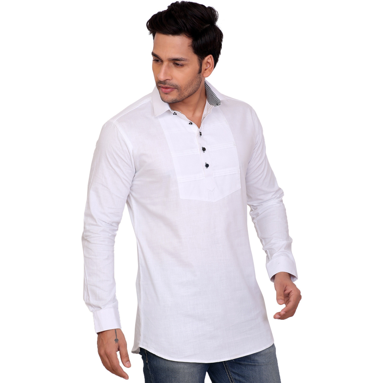 Garun White Solid Men's Straight Kurta (Size:L)